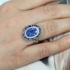 Ceylon Blue Sapphire Cocktail Ring Accented With Baguette & Round Sapphire
