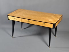 Center Desk In Sycamore And Blackened Wood – 1950s Design