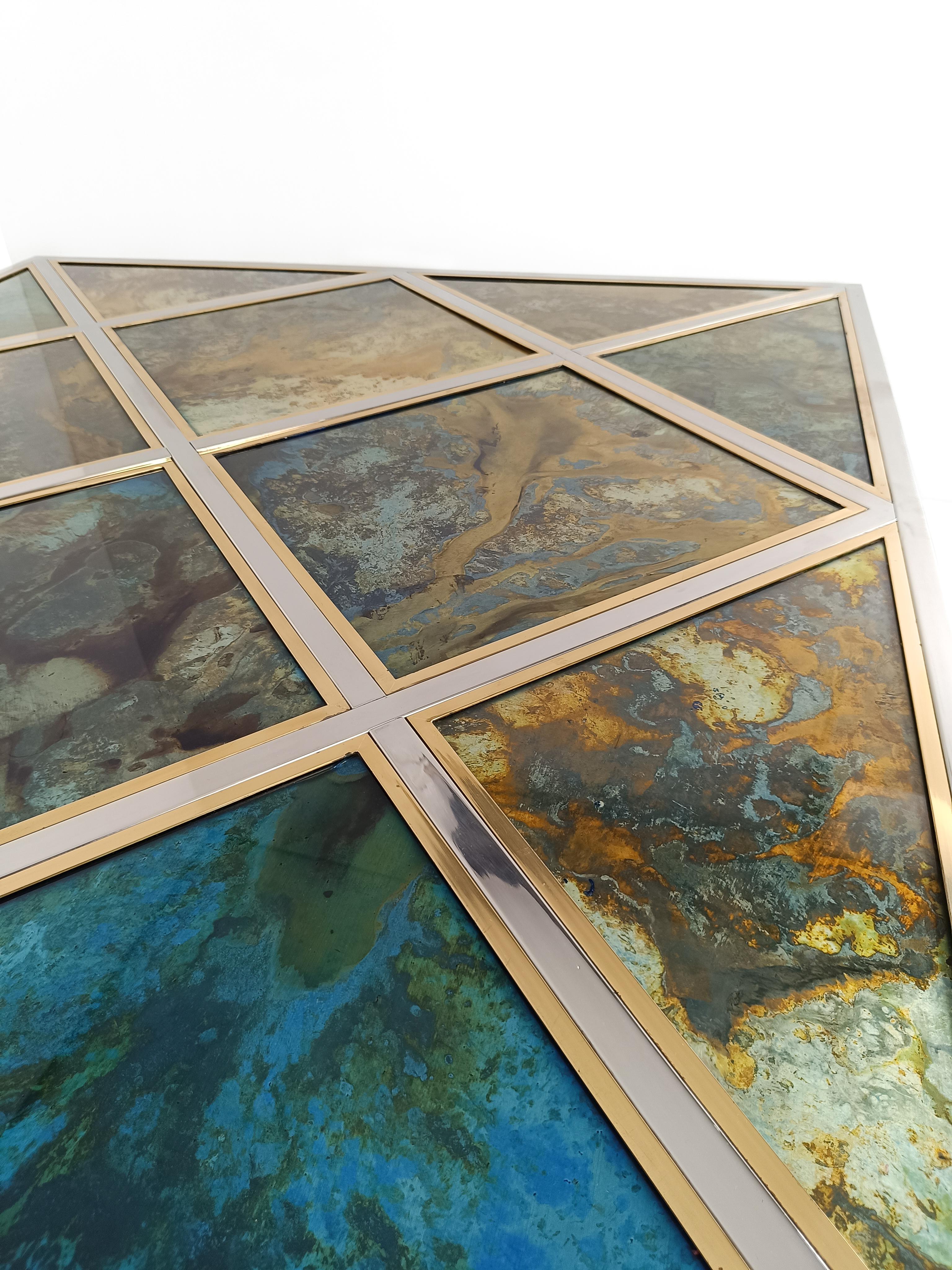 Table centrale/de salle à manger en Lucite, laiton et métal chromé de Romeo Rega, Italie, années 70 en vente 7