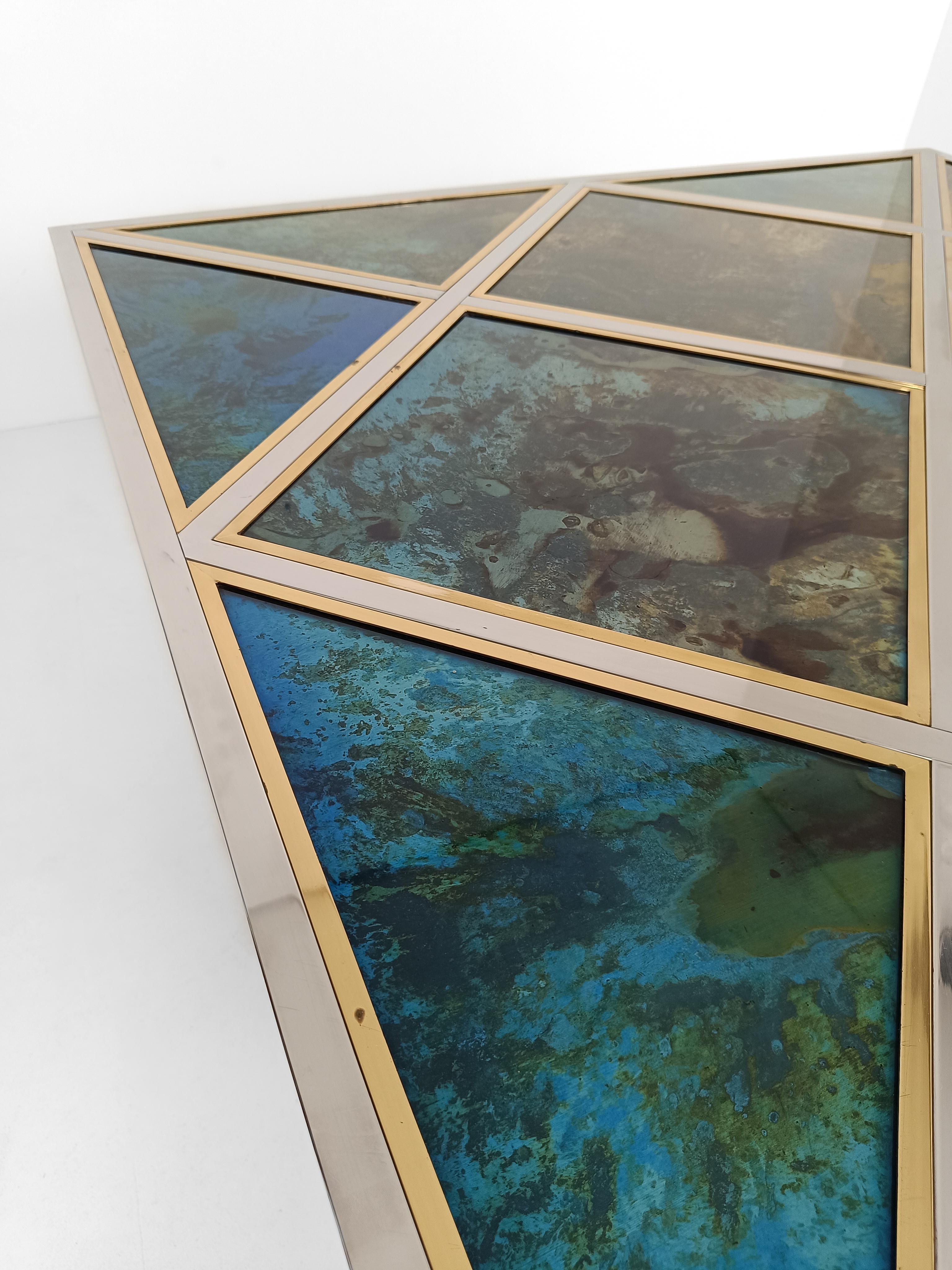 Table centrale/de salle à manger en Lucite, laiton et métal chromé de Romeo Rega, Italie, années 70 en vente 10