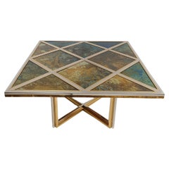 Tavolo da centro/sala da pranzo in lucite, ottone e metallo cromato di Romeo Rega, Italia, anni '70
