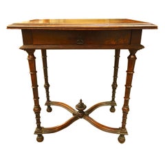 Antique Center Drawer Side Table, France, 19th Century