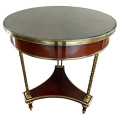 Center, End or Side Round Bouilliote Table Mahogany With Faux Bamboo Brass Base