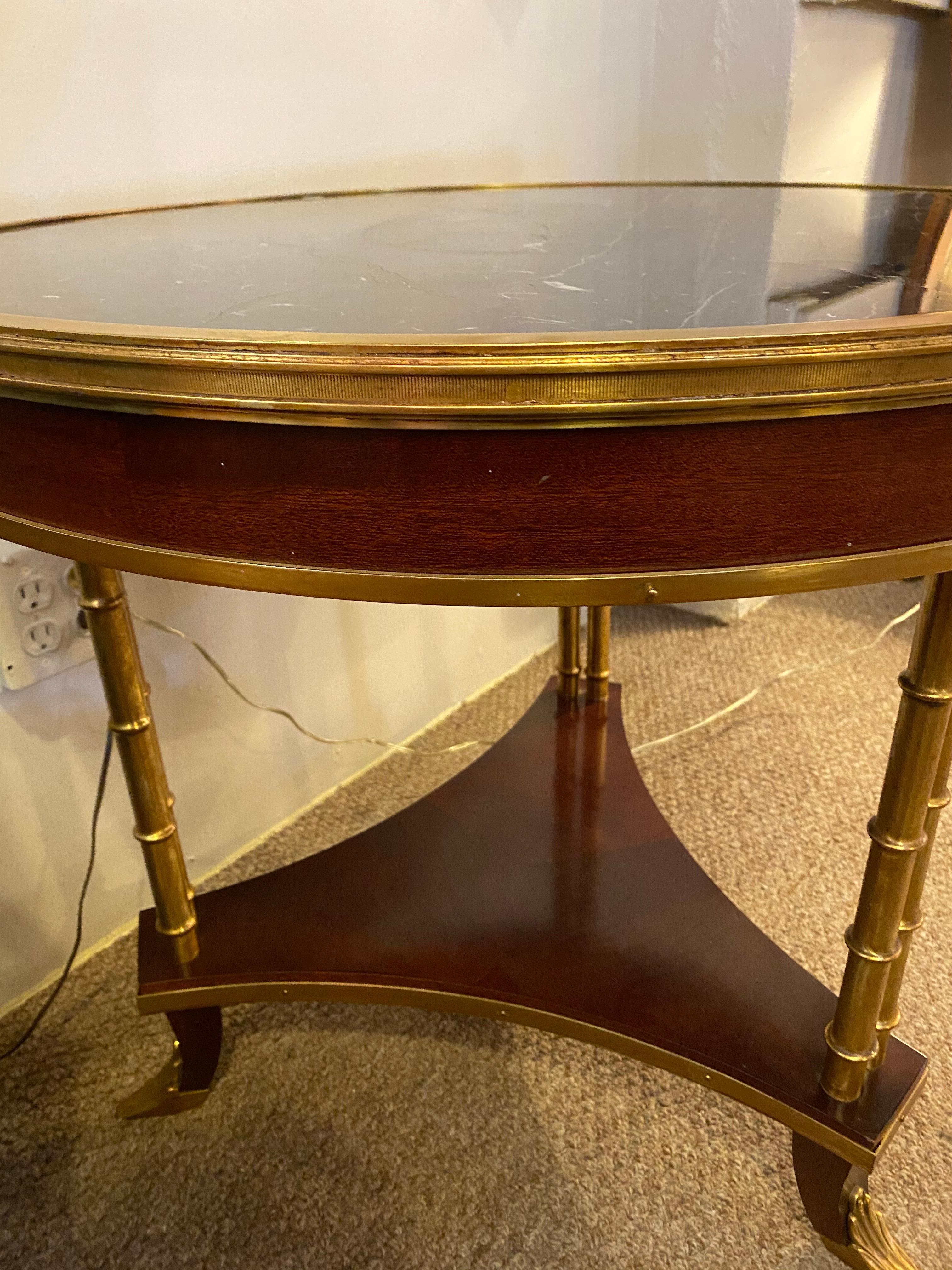 Center, End or Side Table Mahogany Having Faux Bamboo Base with Marble Top In Good Condition For Sale In Stamford, CT