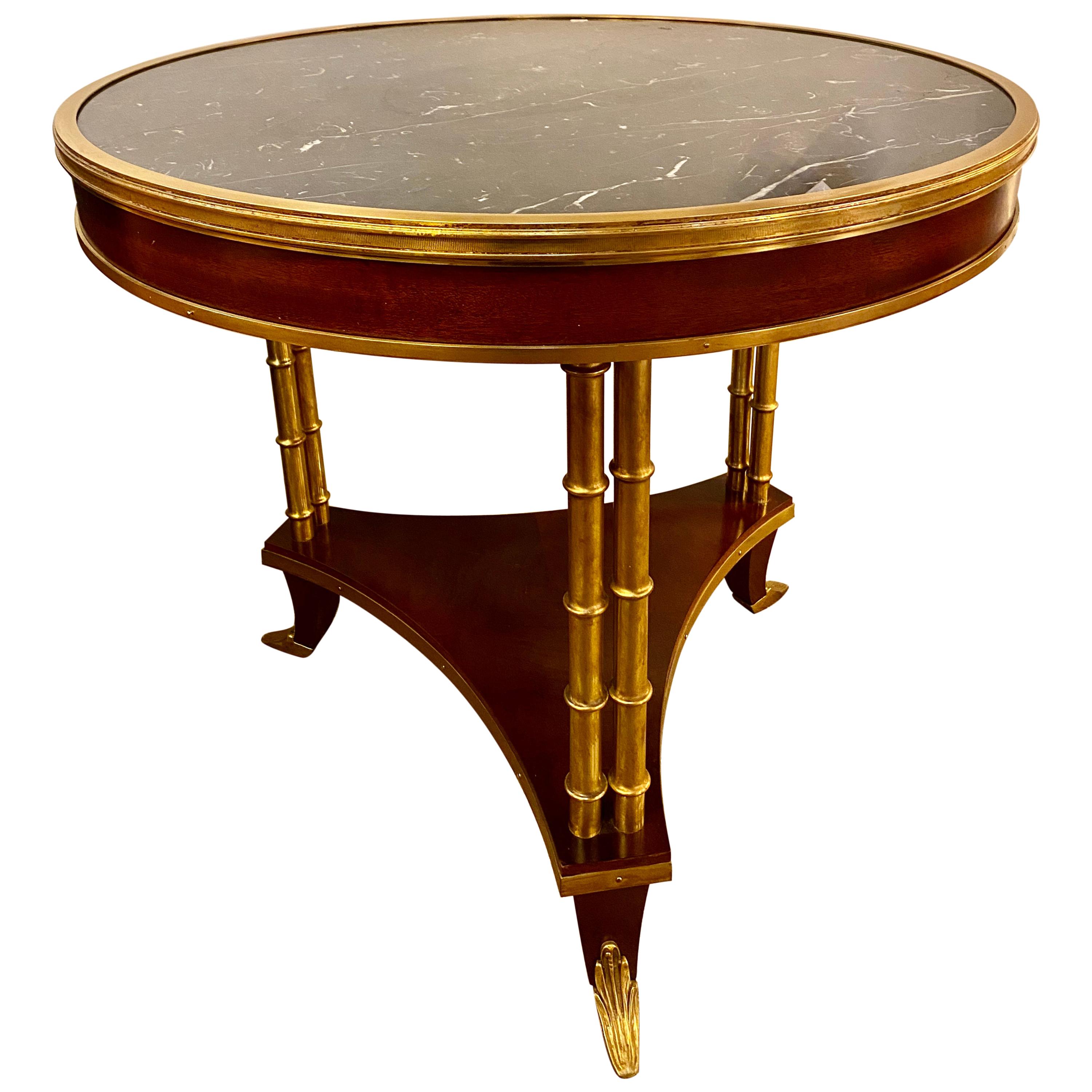 Center, End or Side Table Mahogany Having Faux Bamboo Base with Marble Top For Sale