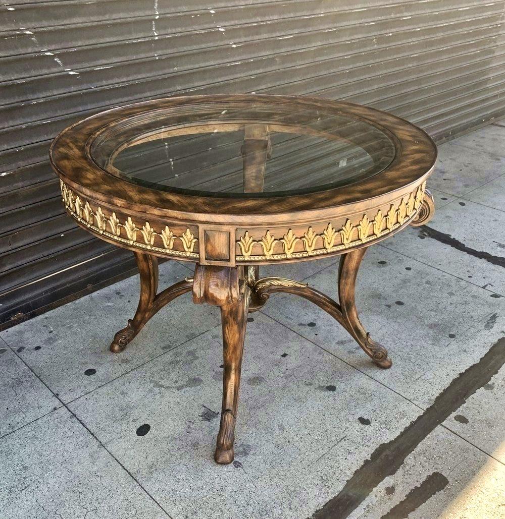 Empire Center/Entry Table in Brass and Wood by La Barge For Sale
