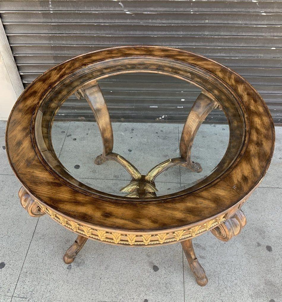 Philippine Center/Entry Table in Brass and Wood by La Barge For Sale