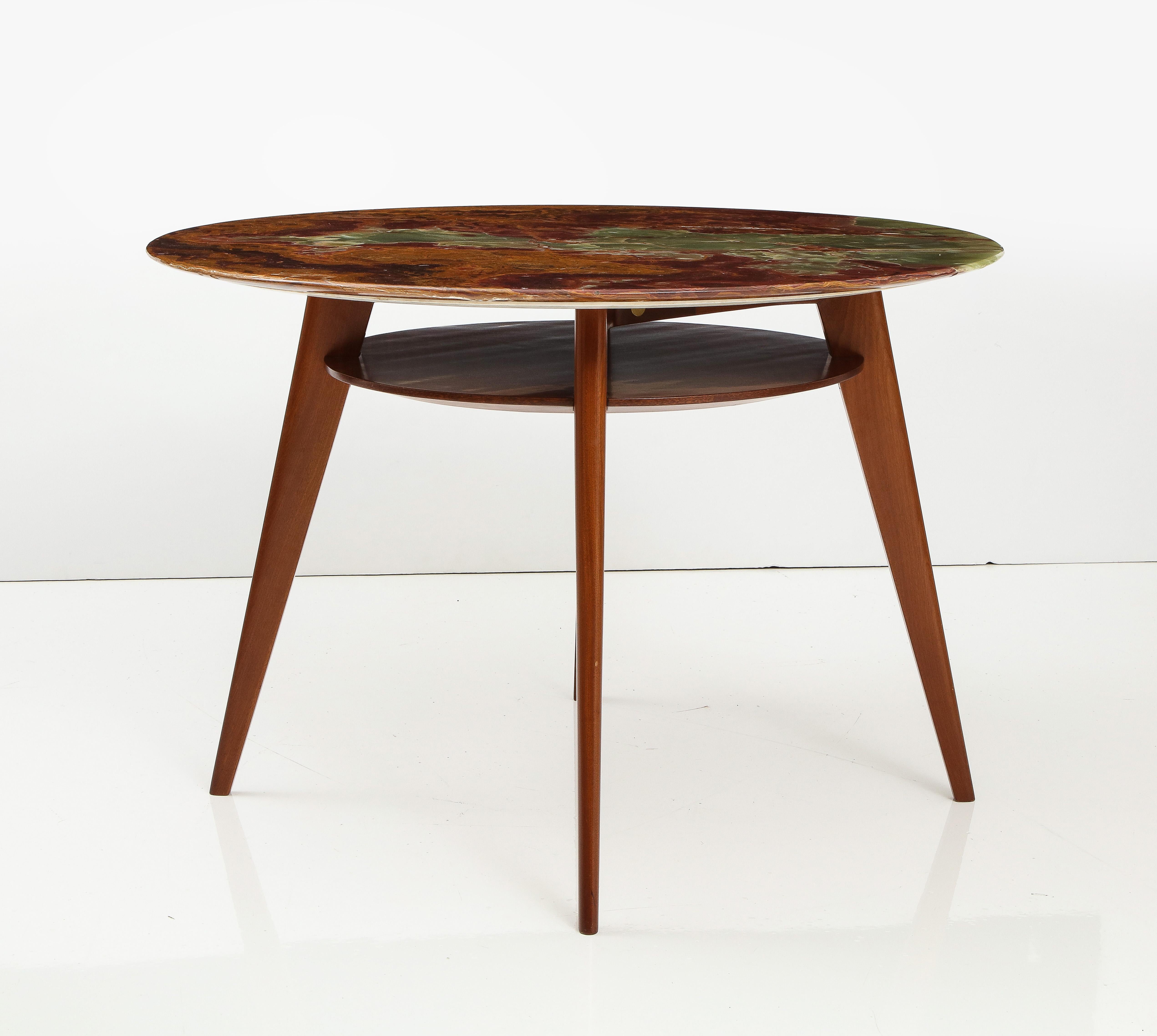 Center Entry Table in Mahogany and Onyx, circa 1950 For Sale 4