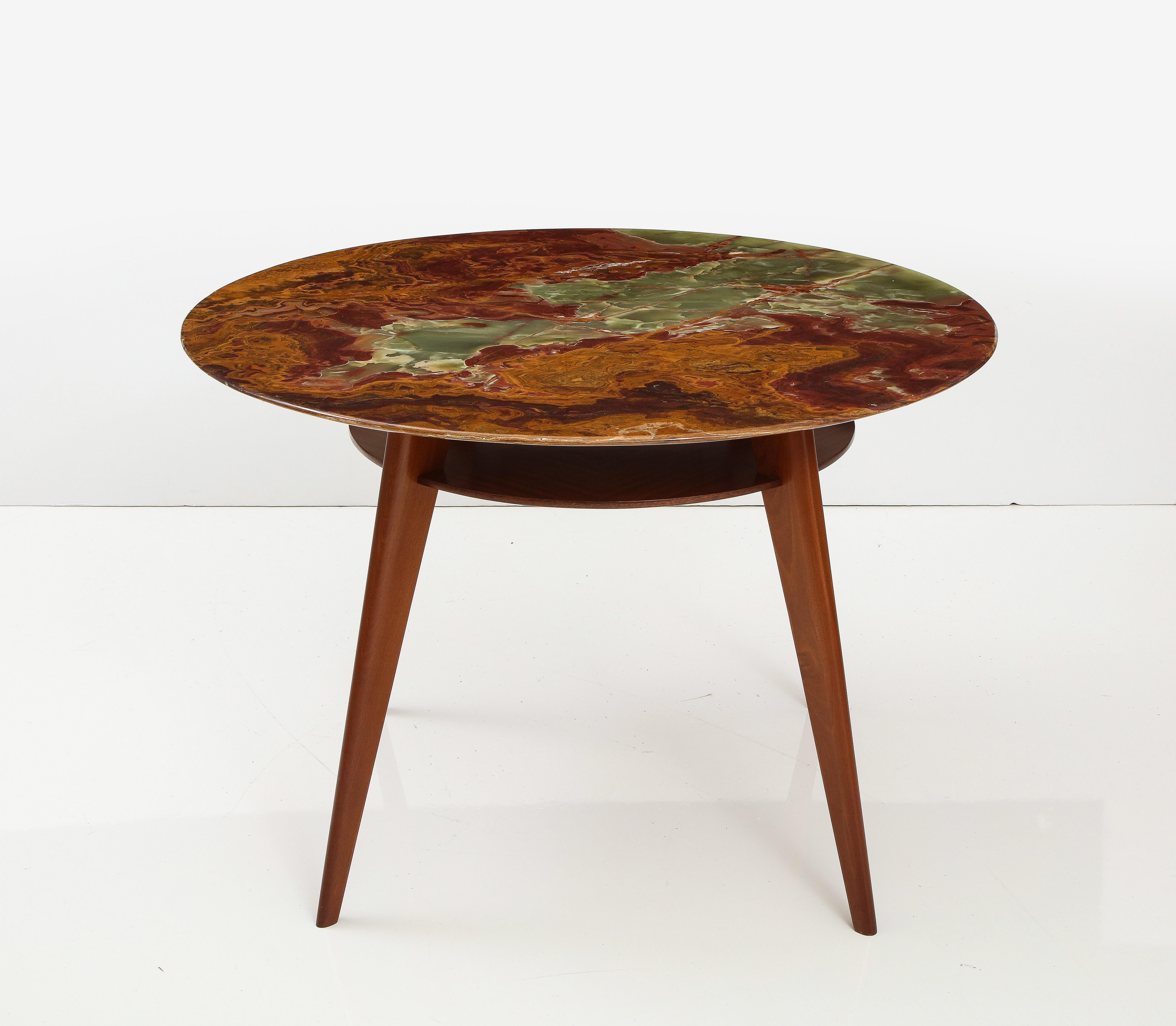 Modern Center Entry Table in Mahogany and Onyx, circa 1950 For Sale