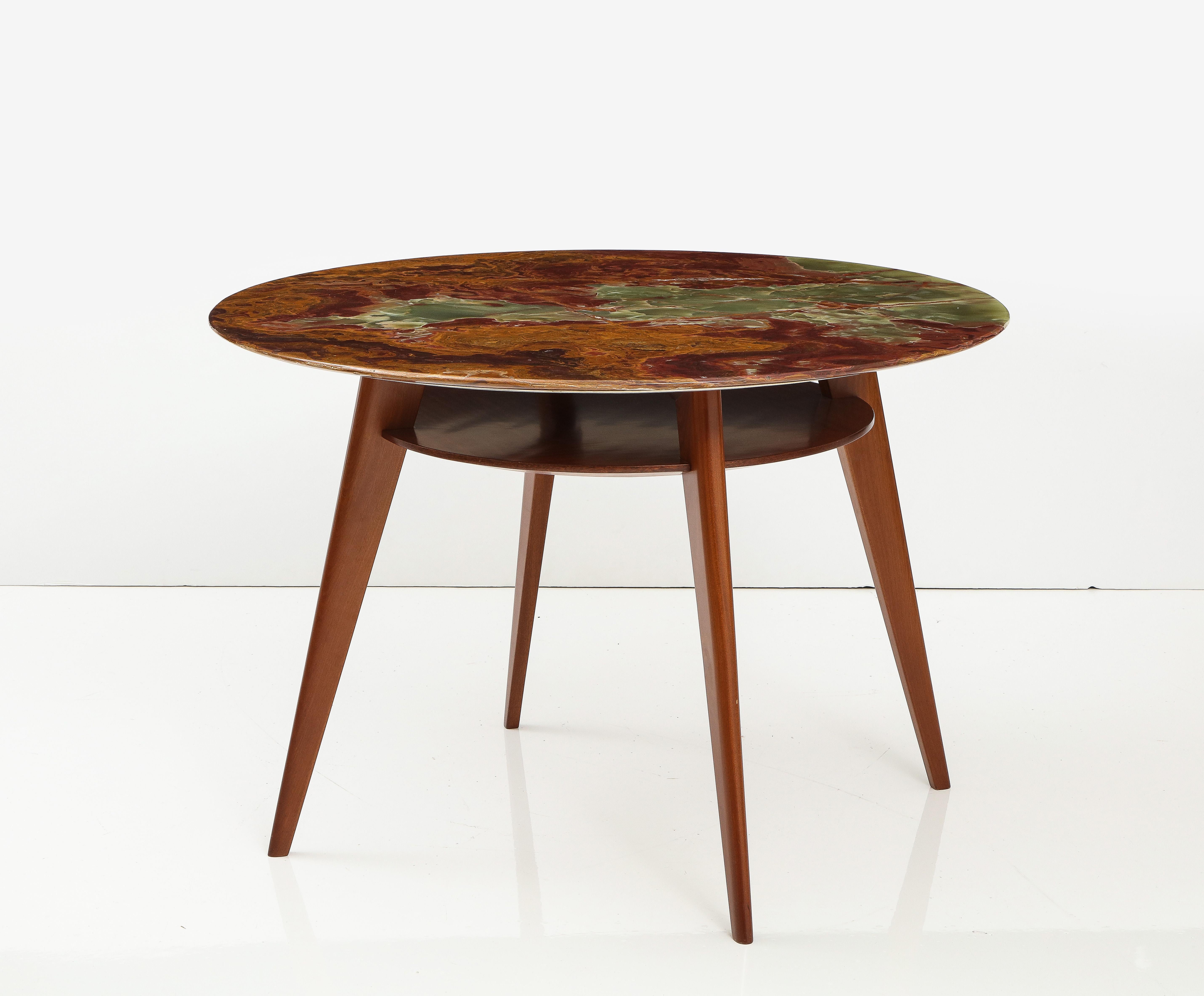 Italian Center Entry Table in Mahogany and Onyx, circa 1950 For Sale