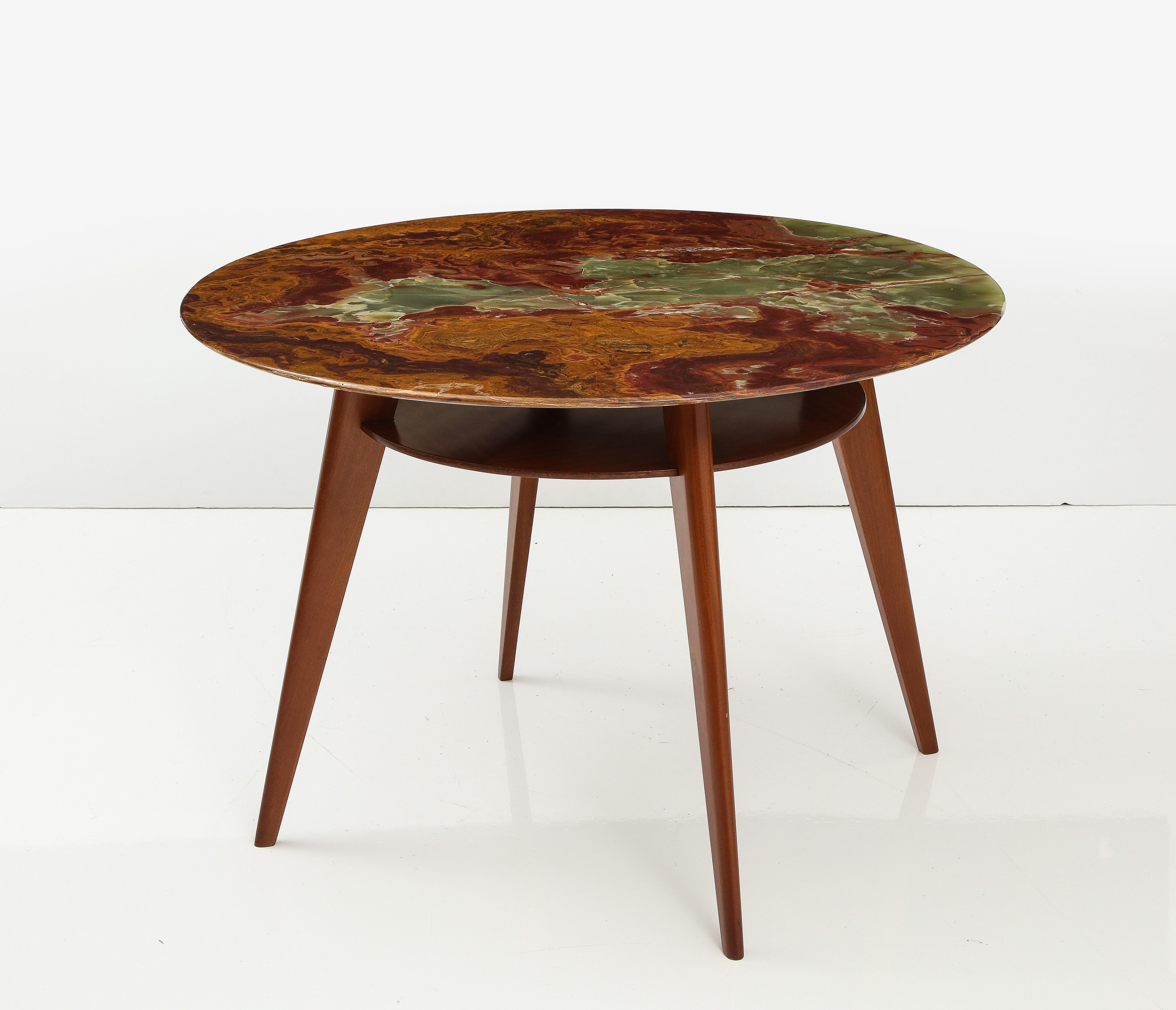 Center Entry Table in Mahogany and Onyx, circa 1950 In Good Condition For Sale In New York City, NY