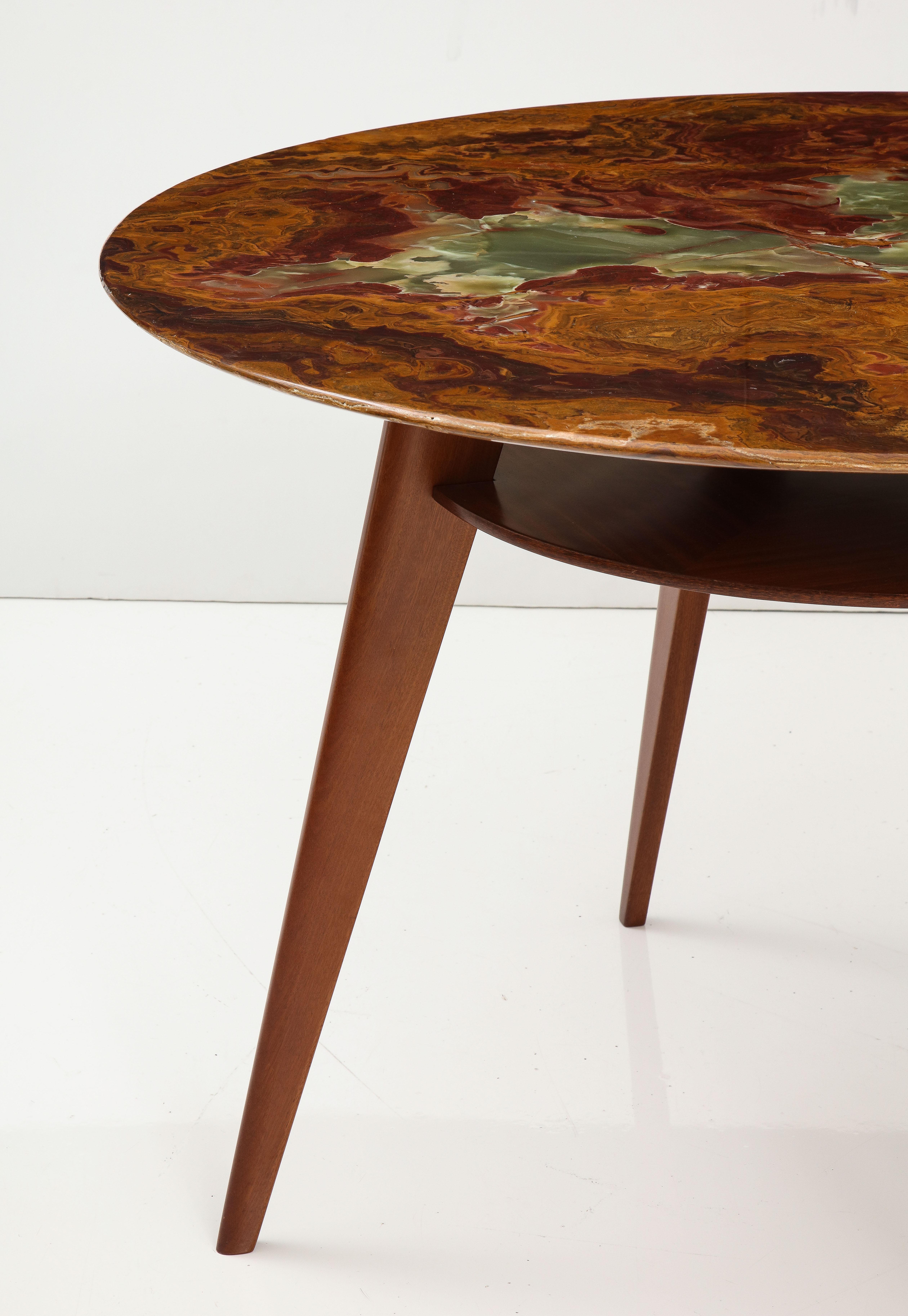 20th Century Center Entry Table in Mahogany and Onyx, circa 1950 For Sale