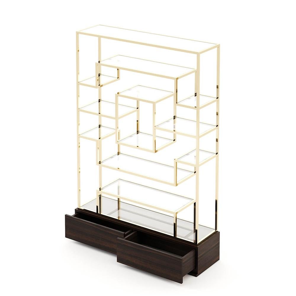 Hand-Crafted Centre Frame Shelf in Gold Finish