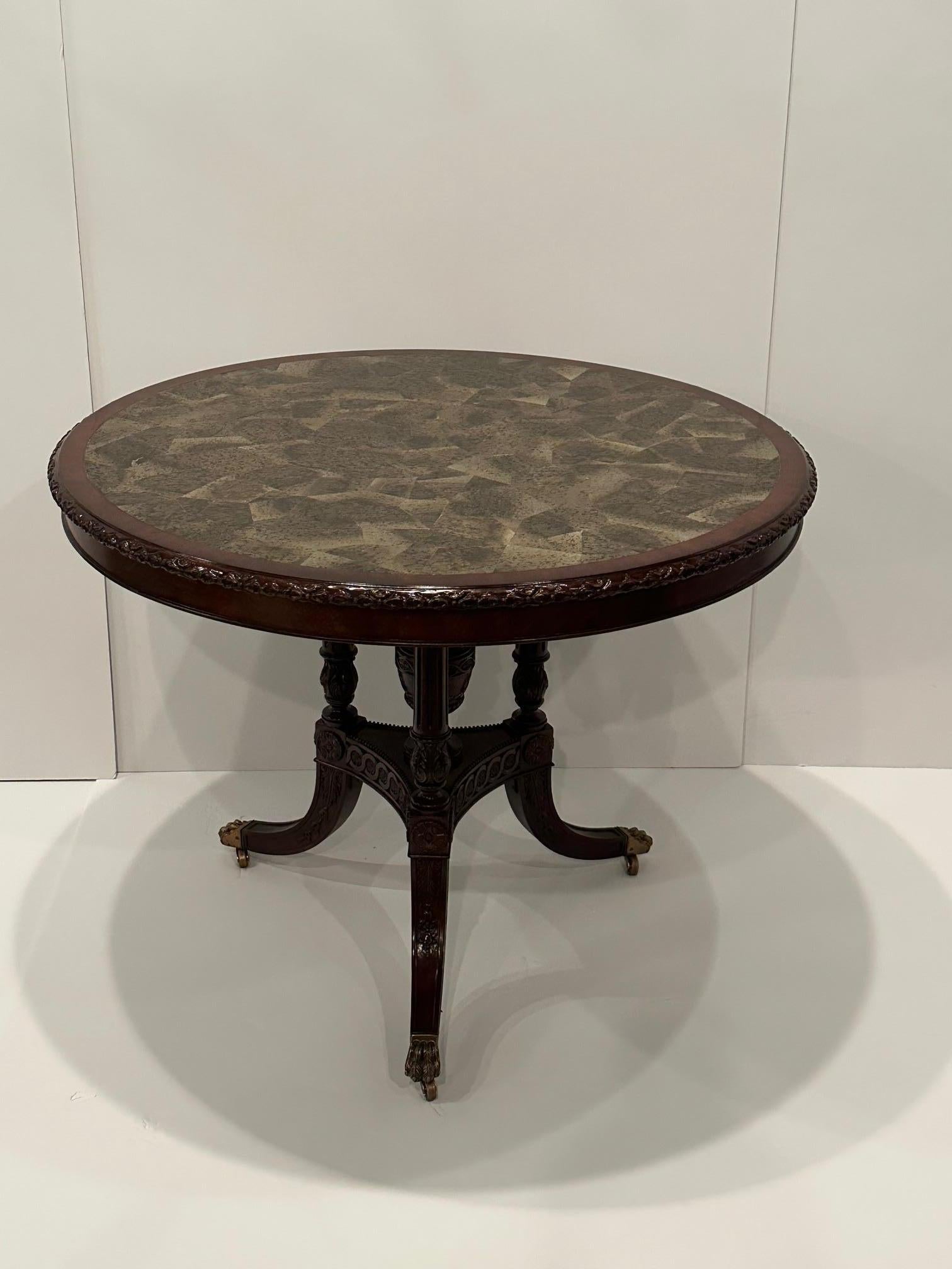 Center Hall Mahogany and Lacquered Coconut Shell Round Table For Sale 4