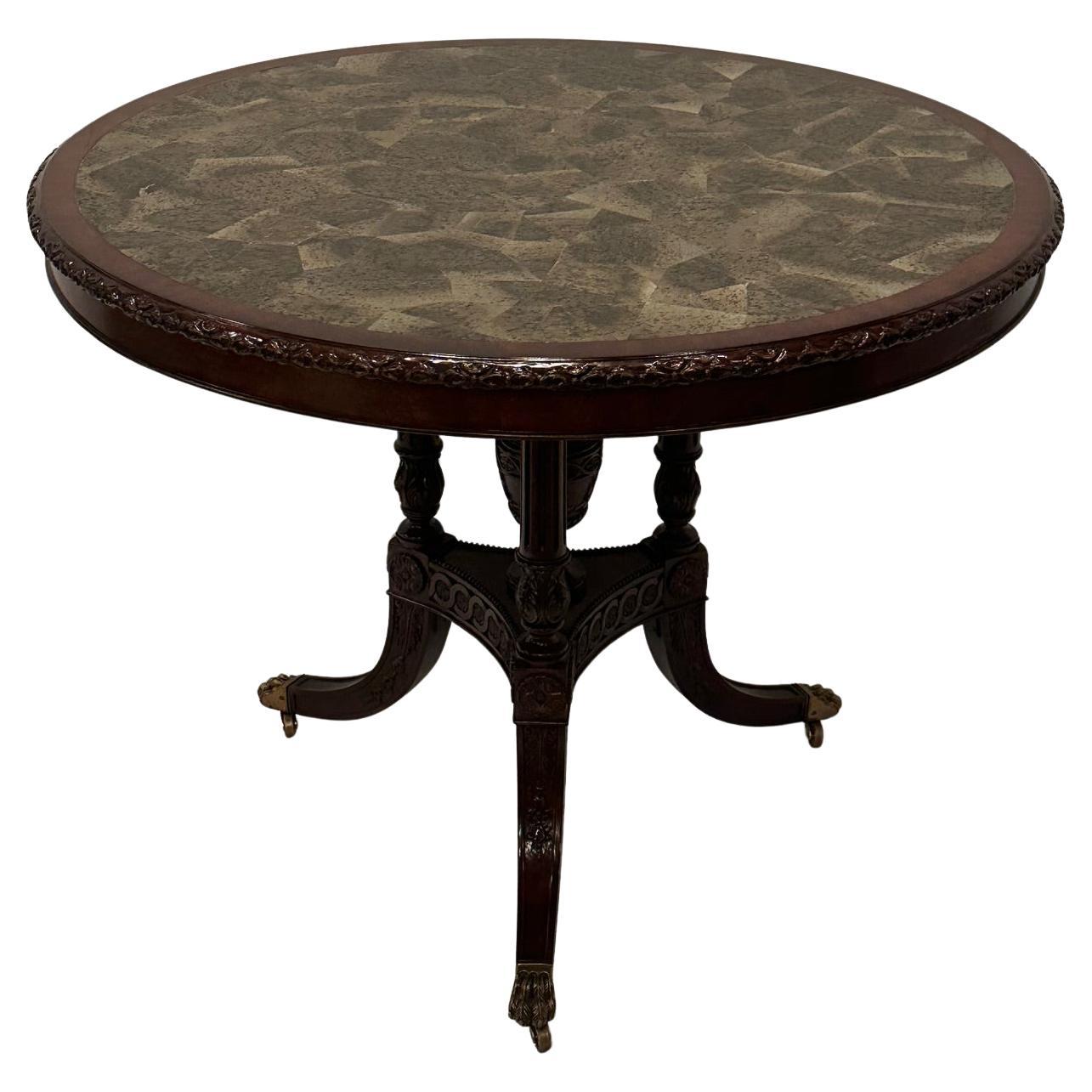 Center Hall Mahogany and Lacquered Coconut Shell Round Table For Sale