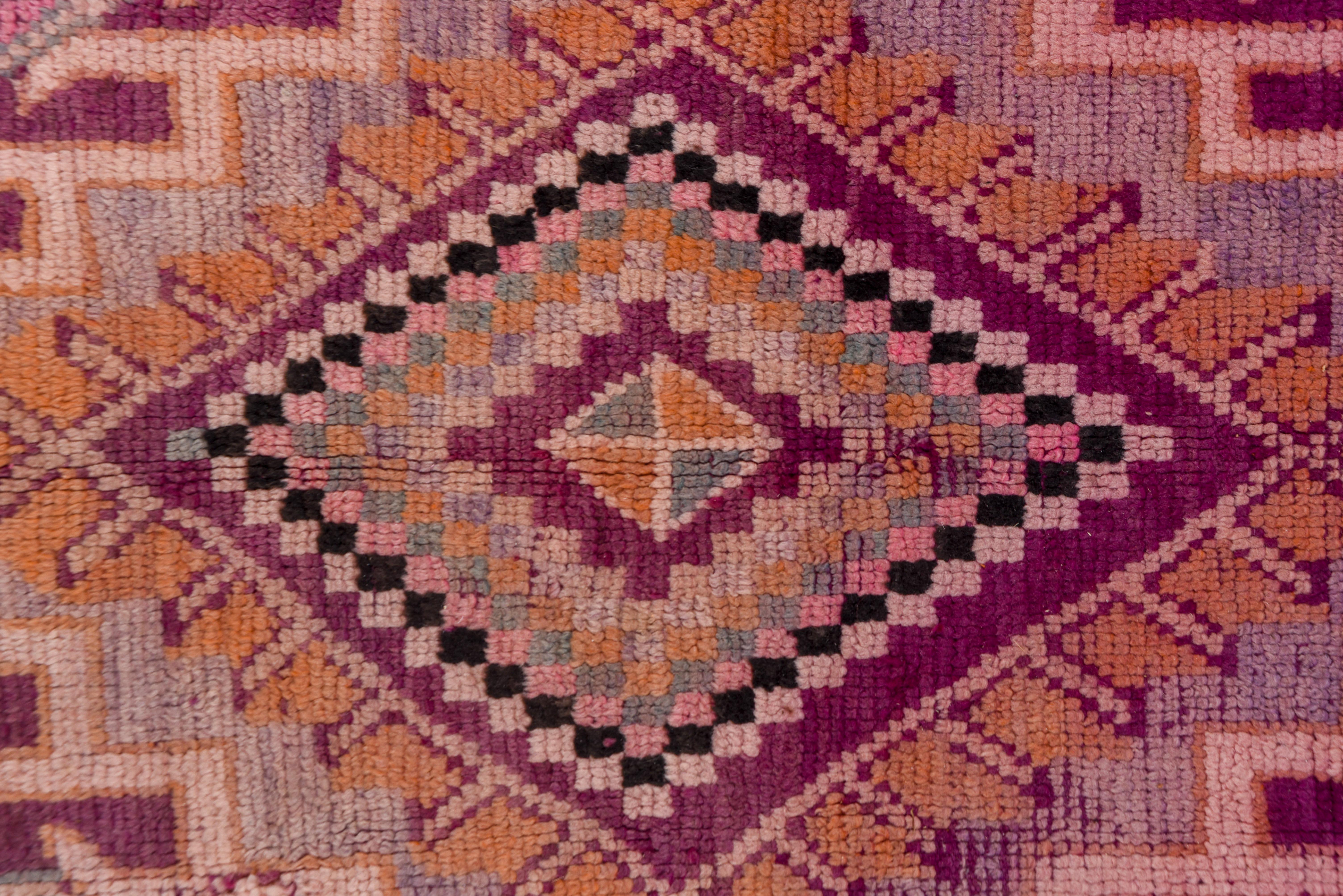 Wool Center Medallion Purple Moroccan Rug with Alternating Diamond Motifs For Sale