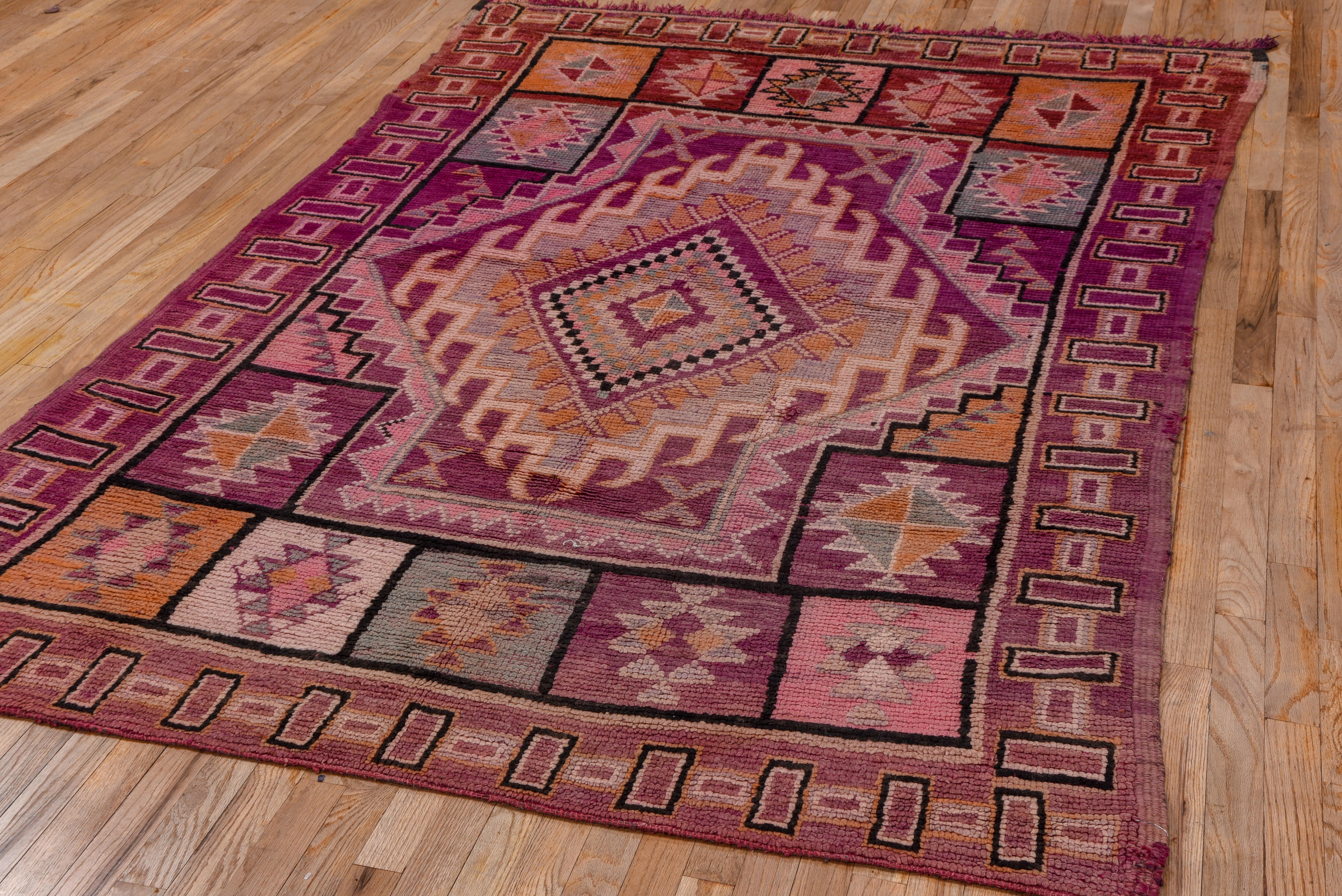 Center Medallion Purple Moroccan Rug with Alternating Diamond Motifs For Sale 1