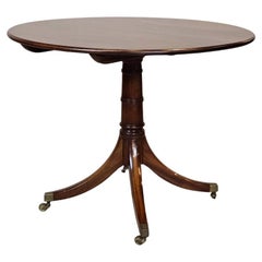 Used Center or Games Table 18th Century Style Tilt Top Single Pedestal Brass Toe Caps