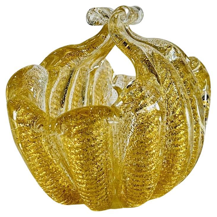 Centrotavola in vetro di Murano di Ercole Barovier 1950 "cordonato oro".