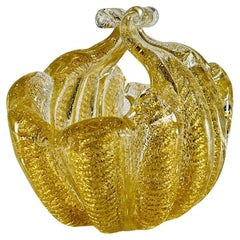 Pièce centrale en verre de Murano «cordonato oro » d'Ercole Barovier, 1950