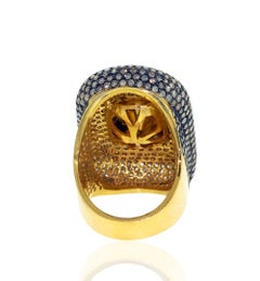 Center Rose Cut Diamond Ring with Black Pave Diamonds Made in 18k Yellow Gold