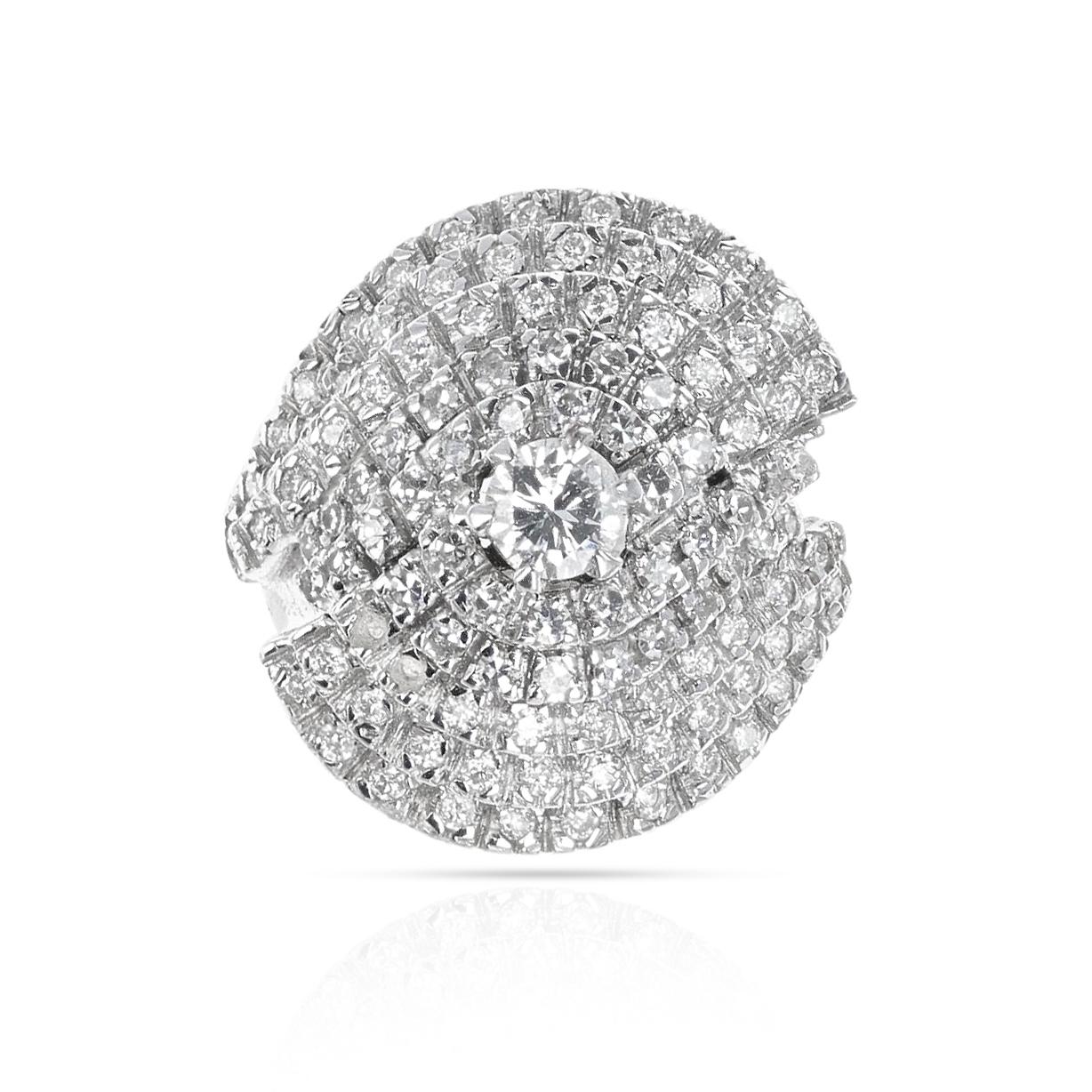 Round Cut Center Round Diamond with Diamond Layered Cocktail Ring, 18k For Sale