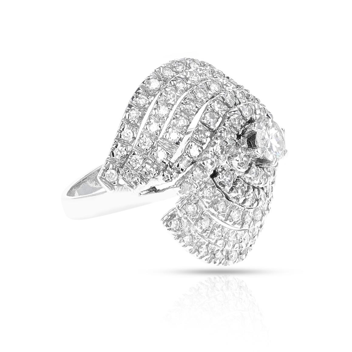 Women's or Men's Center Round Diamond with Diamond Layered Cocktail Ring, 18k For Sale
