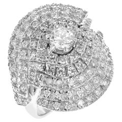 Center Round Diamond with Diamond Layered Cocktail Ring, 18k