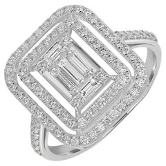 Anello solitario con diamante a baguette con pietra centrale e pavé di diamanti in 18 carati