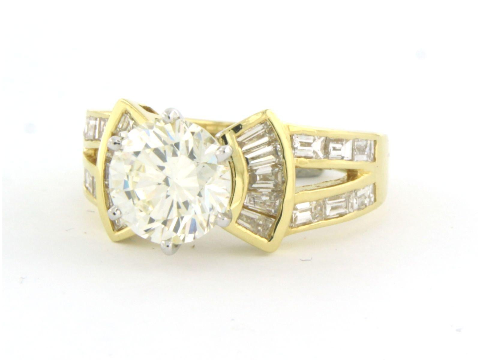 Modern Center stone brilliant cut up to 2.20ct and diamonds up to 1.20ct 18k gold ring For Sale