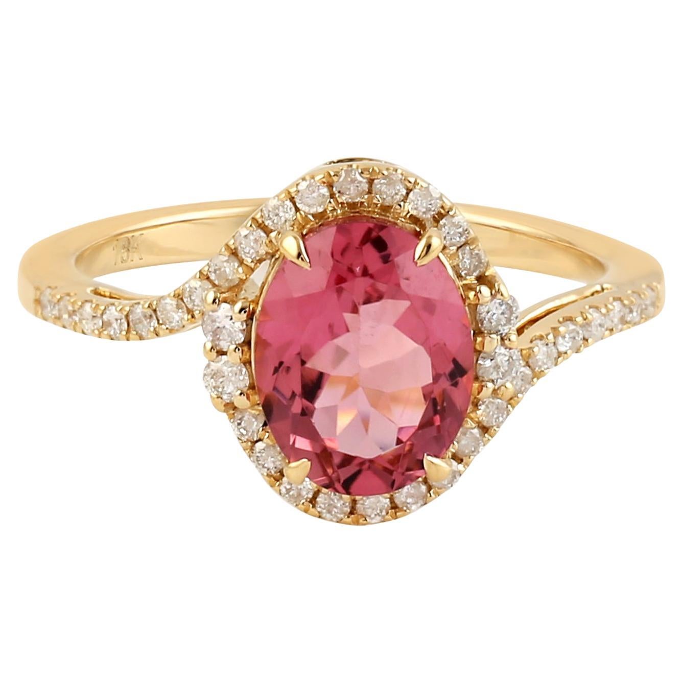 Handmade Watermelon Tourmaline & Moonstone Pendant Necklace - Rose Gold Plated, 18 Inch