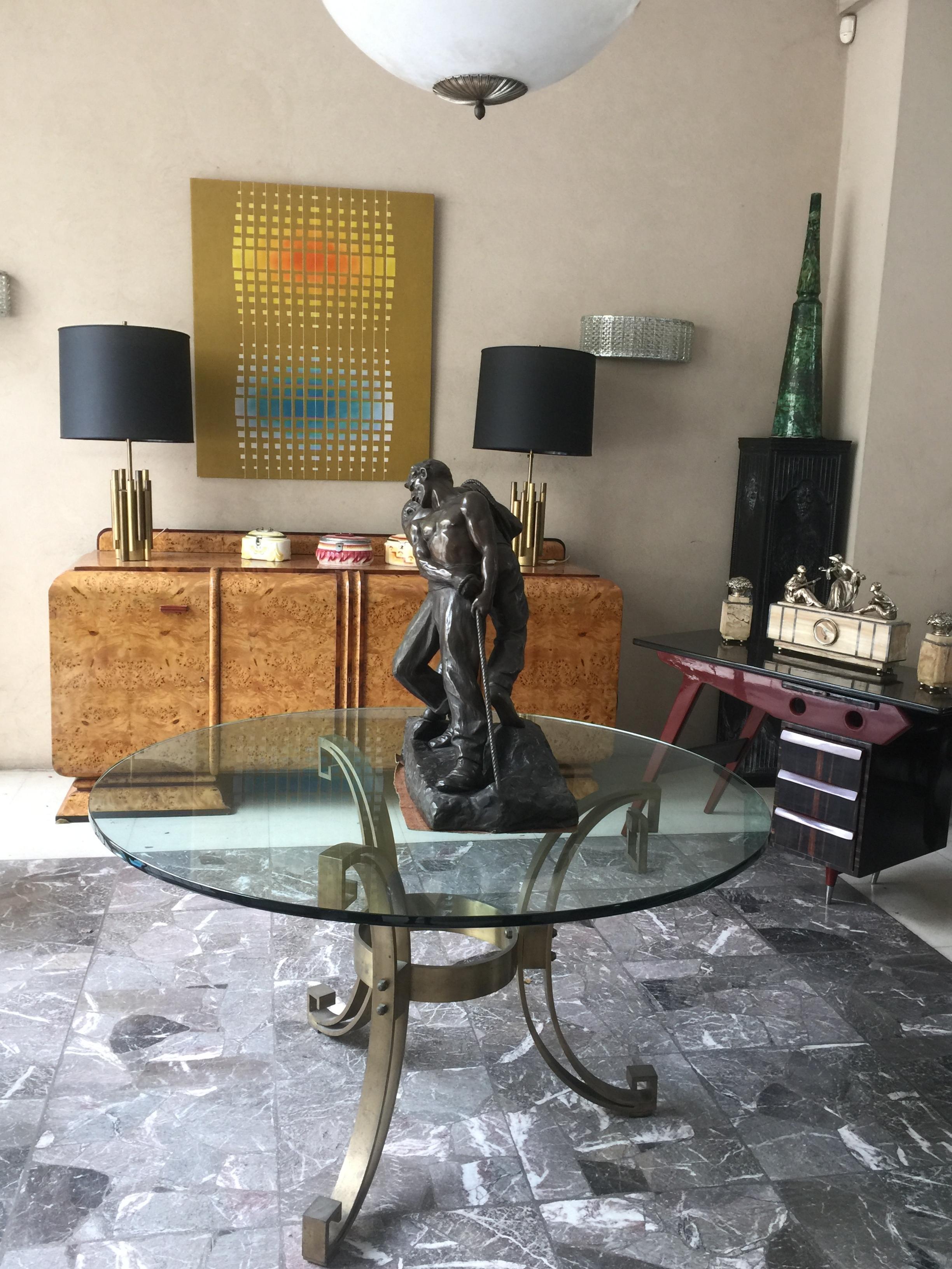 Table centrale, style Art déco, matériaux : bronze massif et verre, français, 1920 en vente 11