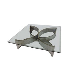 Mid Century Modern Square Center Table, Chrome Metal and Glass Top