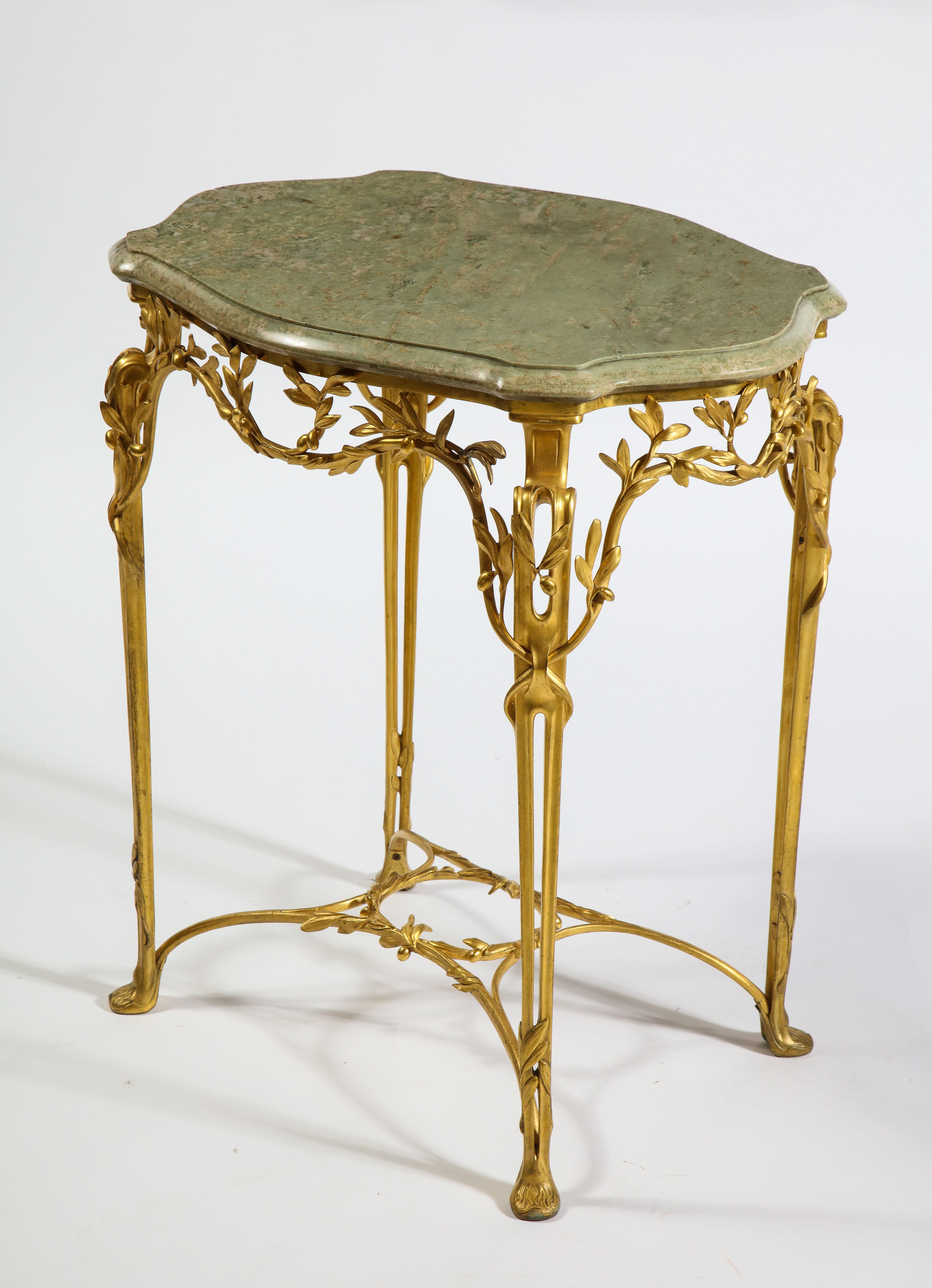 Art Nouveau Center Table by Tiffany and Co., Dore Bronze and Marble Top, Signed, Early 1900s For Sale