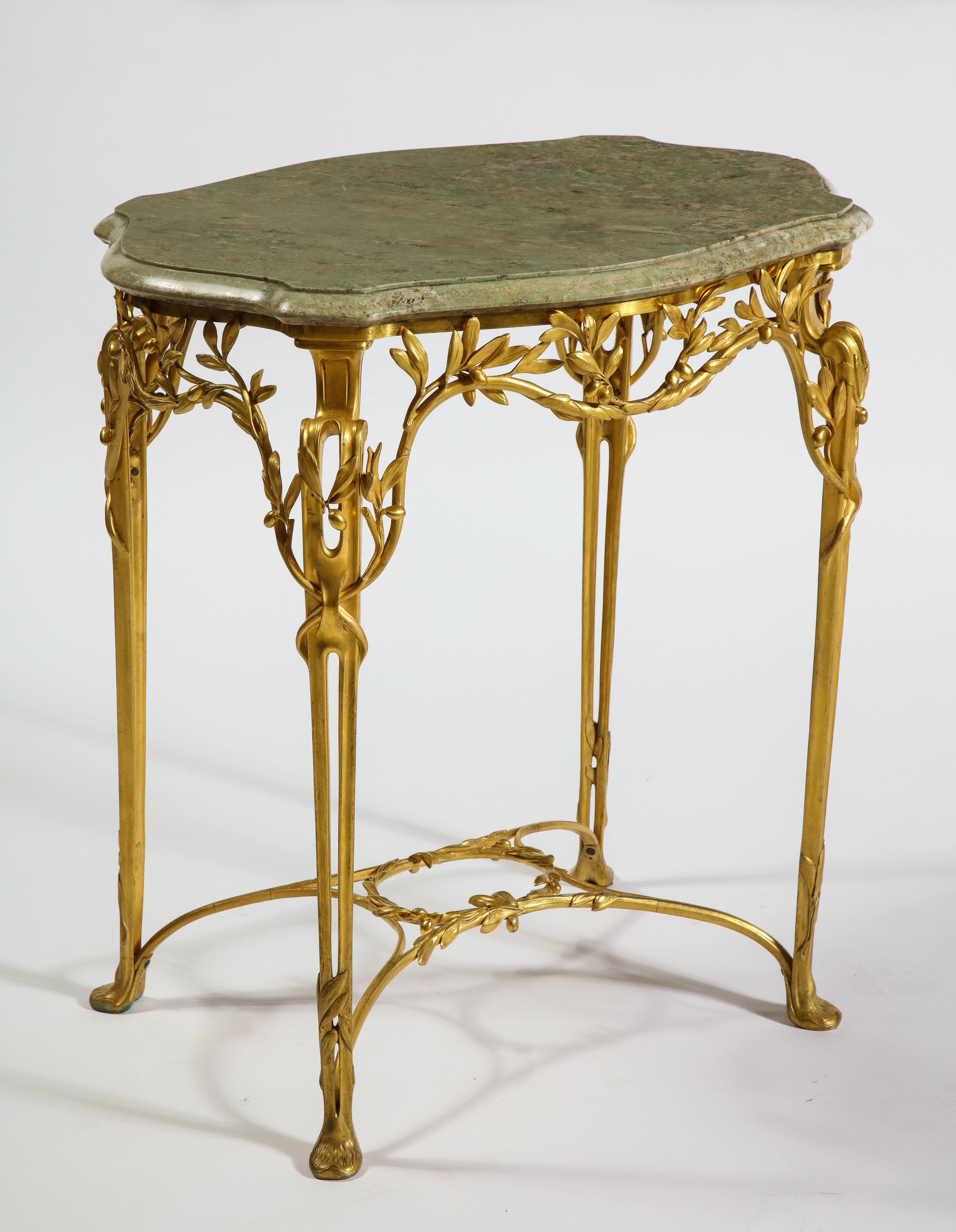 American Center Table by Tiffany and Co., Dore Bronze and Marble Top, Signed, Early 1900s For Sale