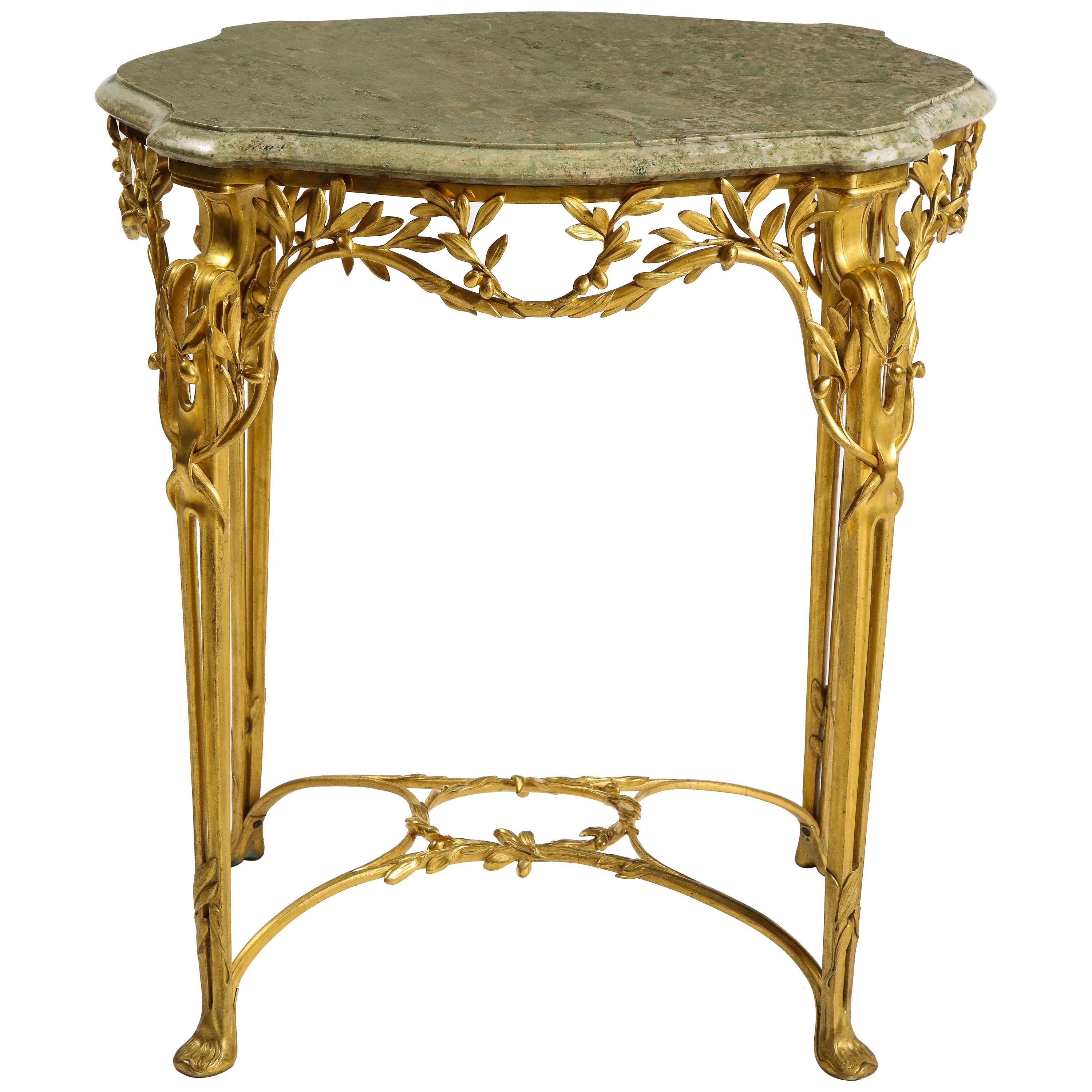 Center Table by Tiffany and Co., Dore Bronze and Marble Top, Signed, Early 1900s For Sale