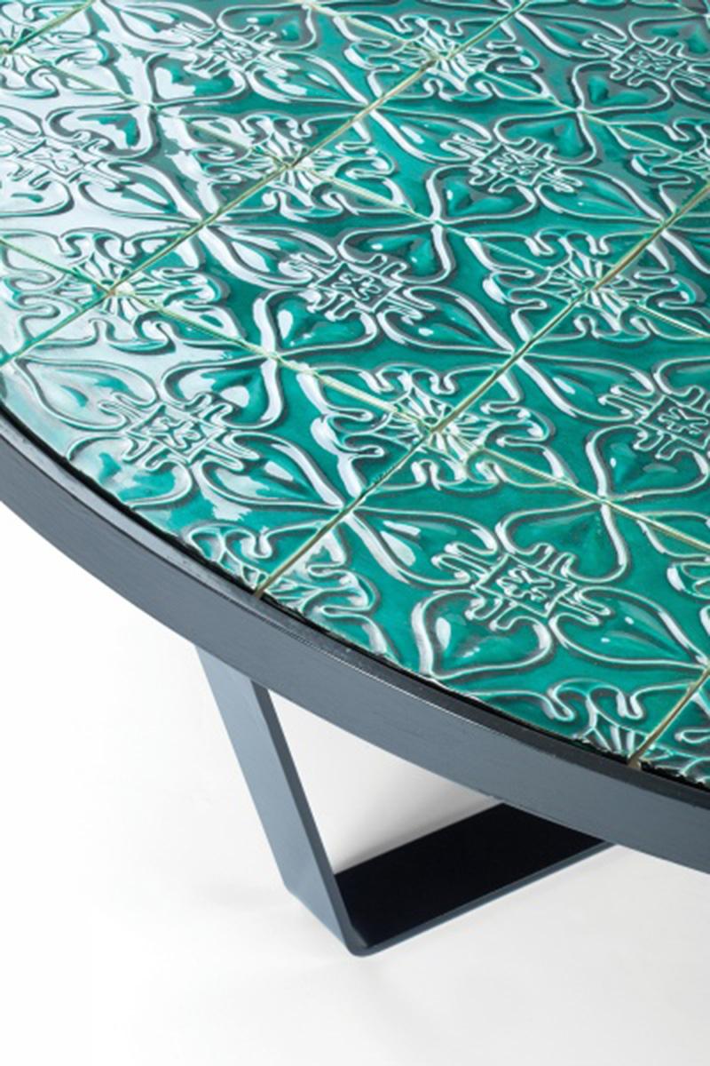 Mid-Century Modern Center Table Caldas with Portuguese Tiles For Sale