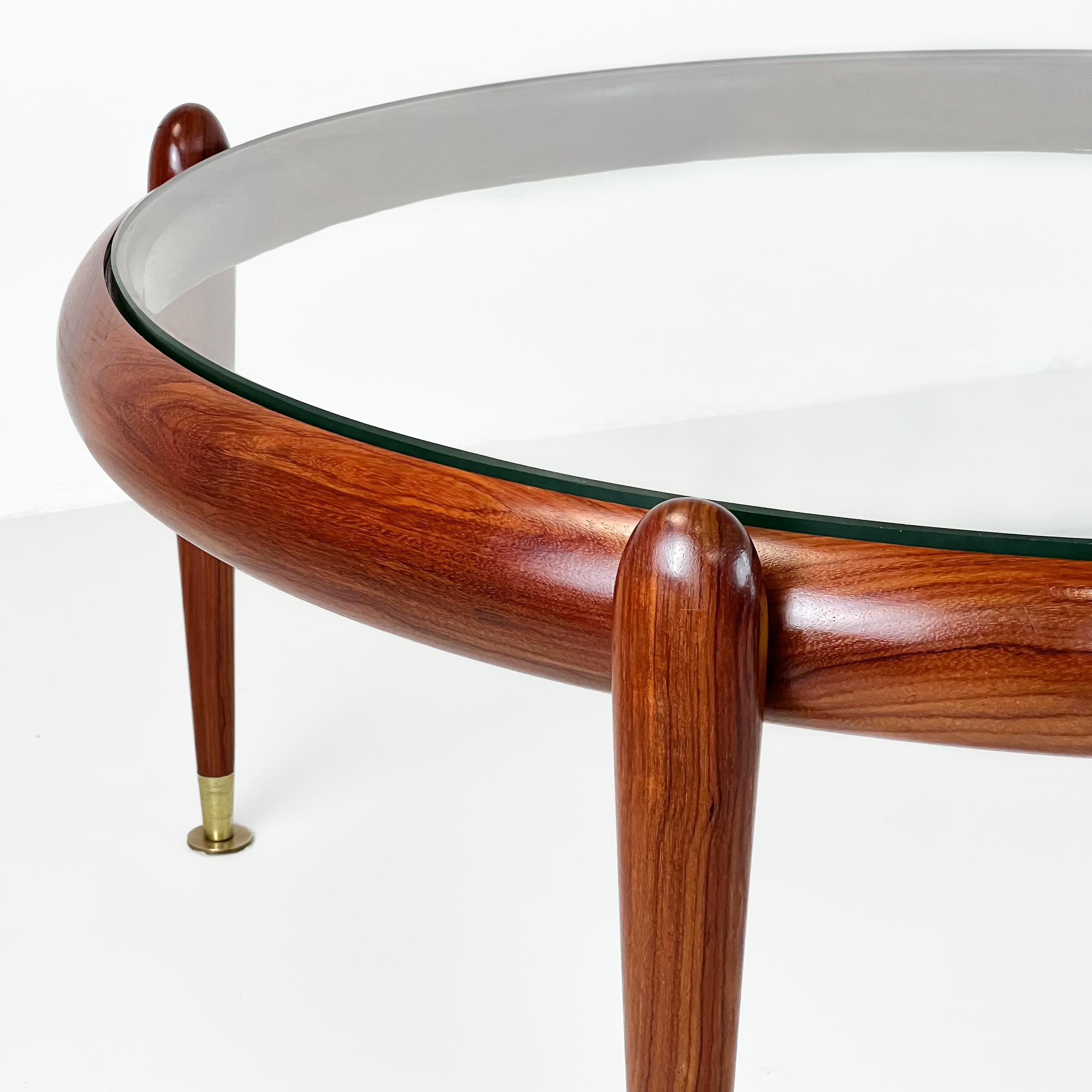 Mid-Century Modern Center Table, Giussepe Scapinelli, in Caviuna Rosewood and Brass, Brazil 1960