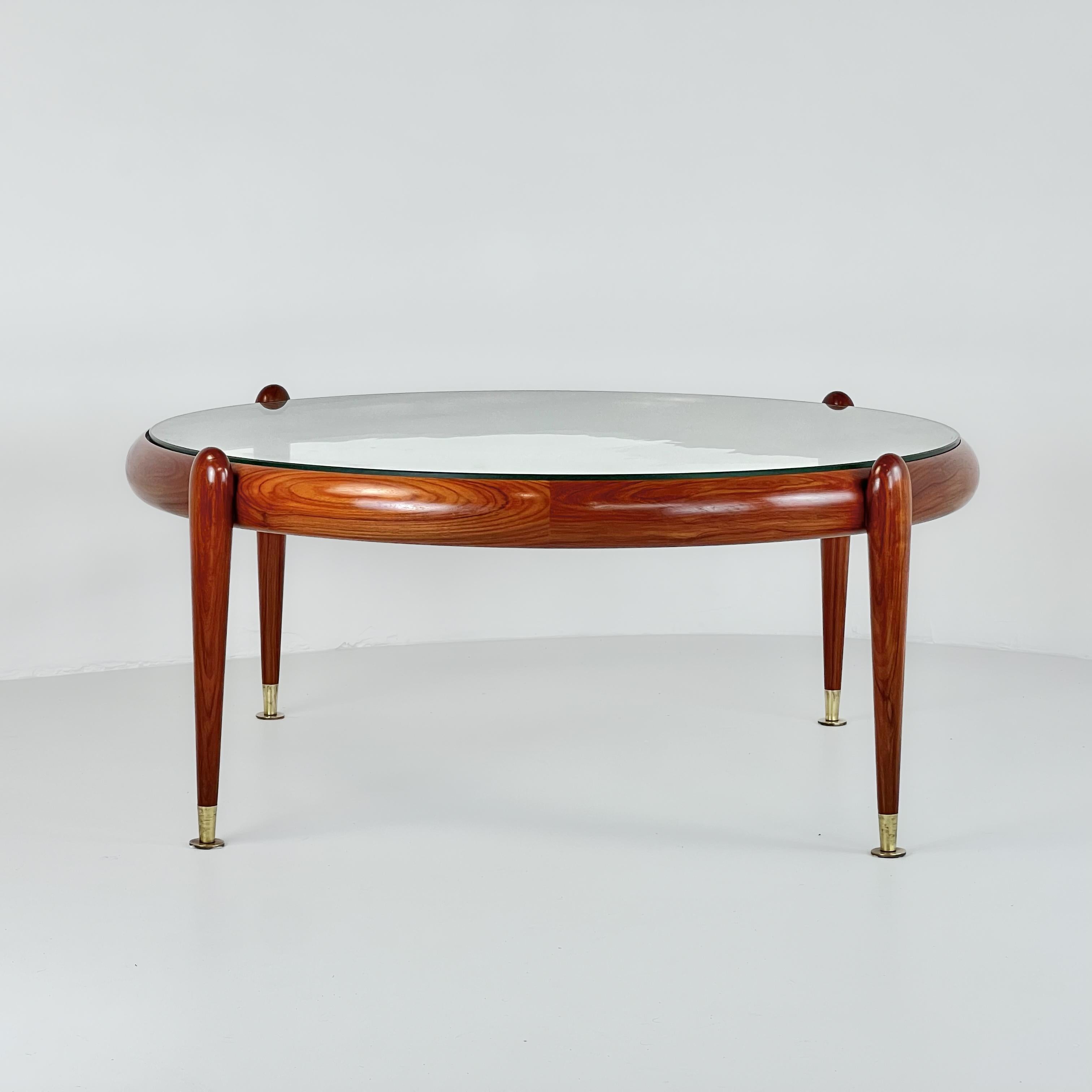 Brazilian Center Table, Giussepe Scapinelli, in Caviuna Rosewood and Brass, Brazil 1960