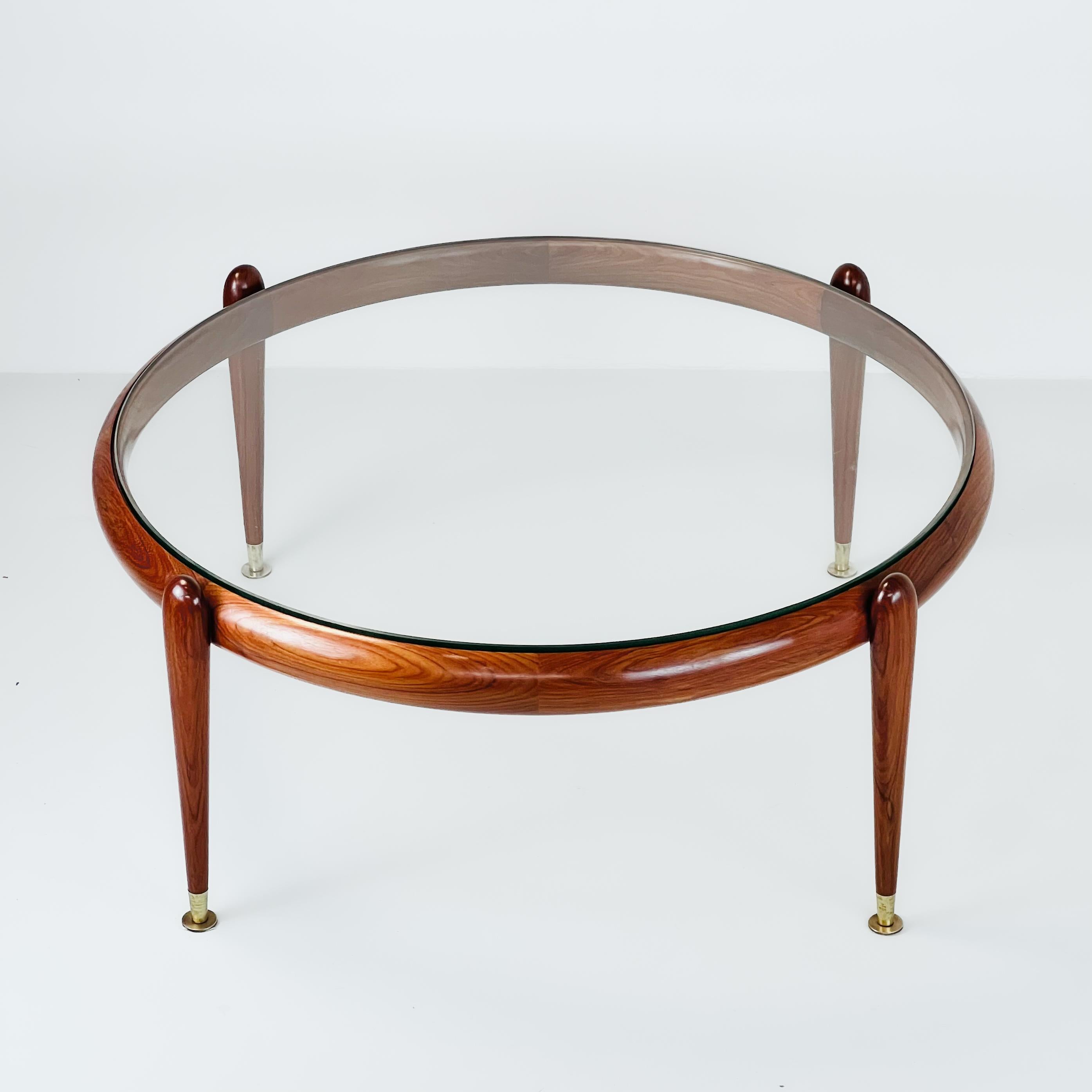 Mid-20th Century Center Table, Giussepe Scapinelli, in Caviuna Rosewood and Brass, Brazil 1960