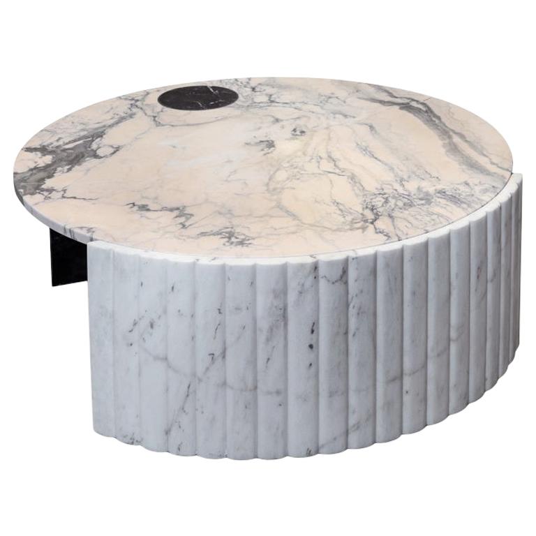 Center Table Helene Carved Natural Marble Stone Black, Rose, Off-white For Sale