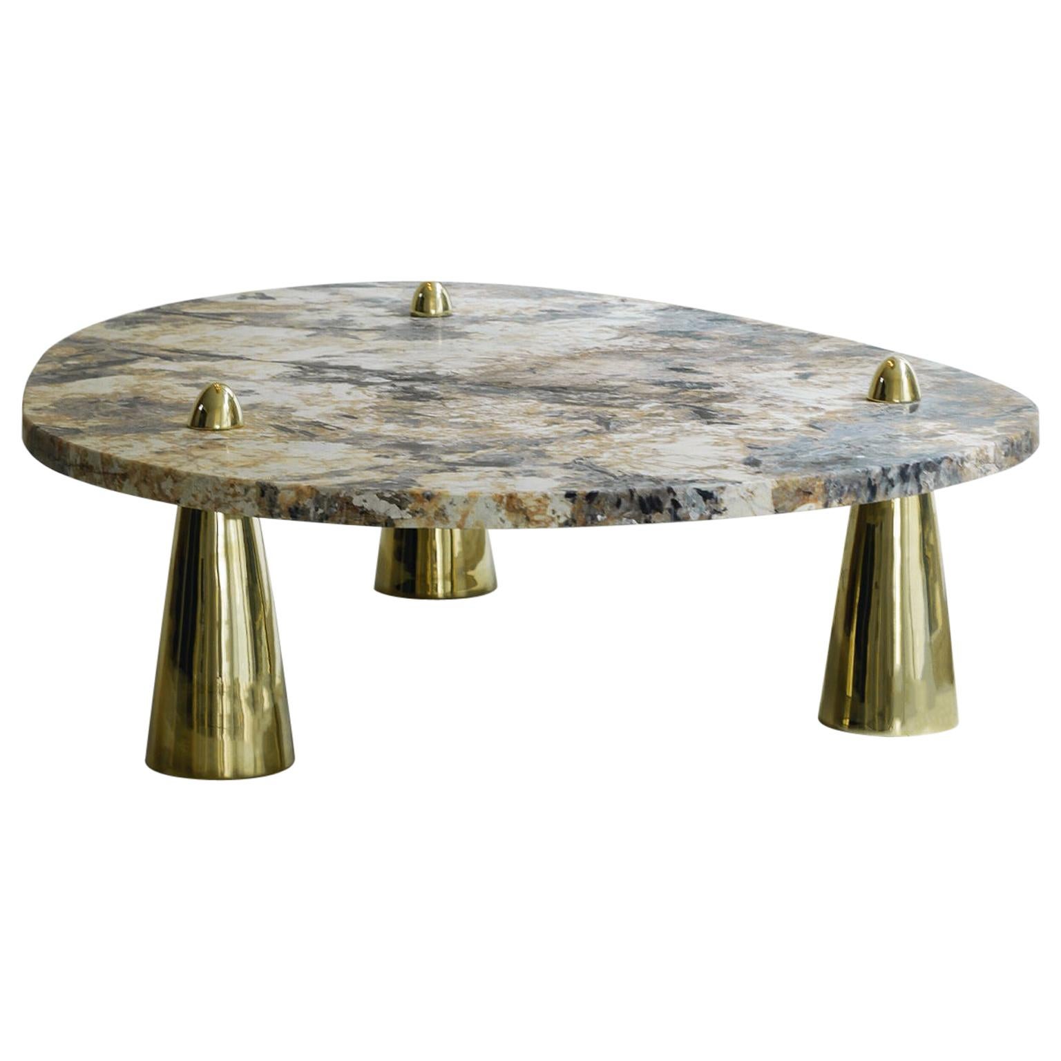 Center Table in Granite and Cast Brass