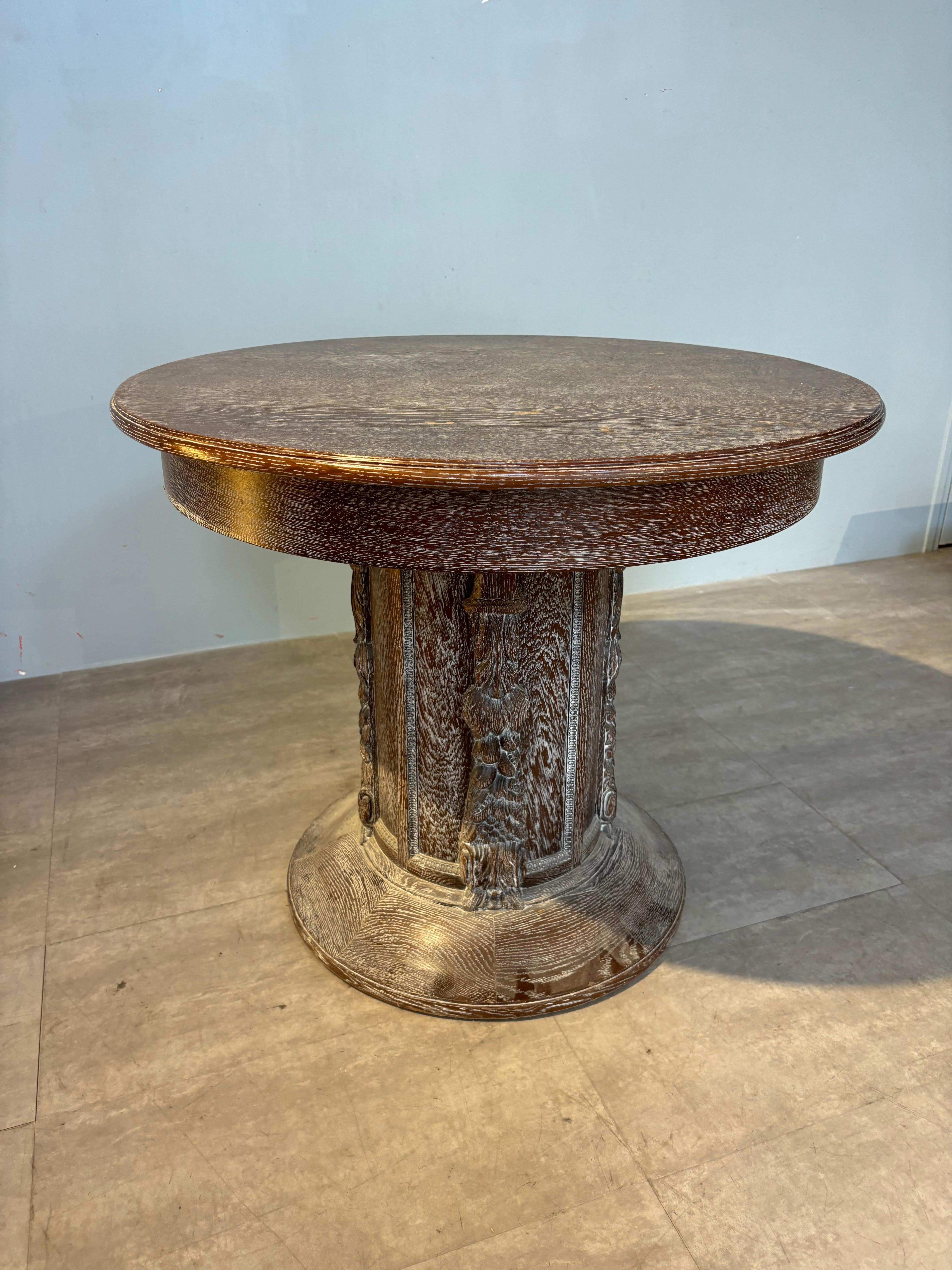 Center table in limed oak attributed to Jean Charles Moreux For Sale 3