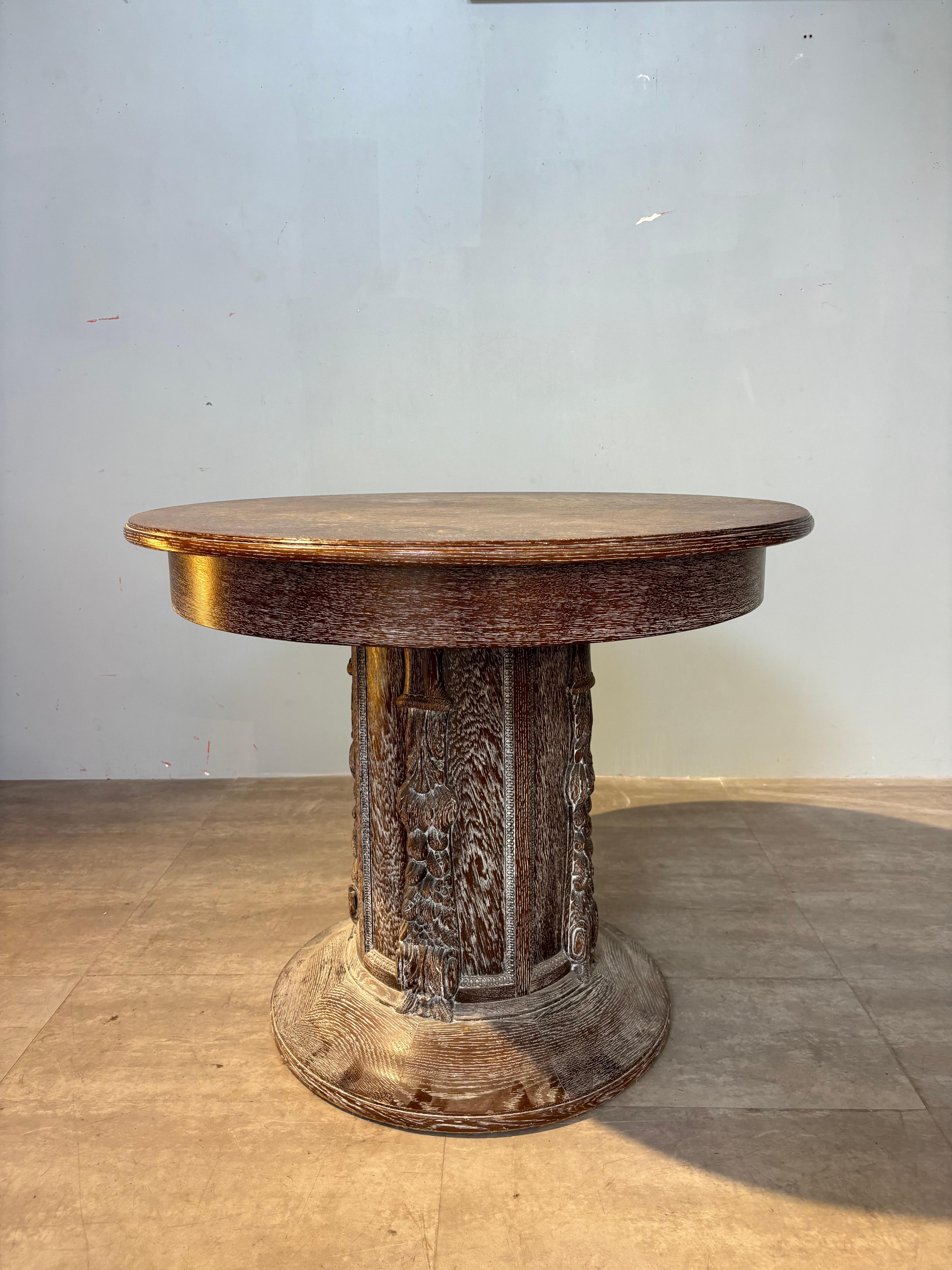 Art Deco Center table in limed oak attributed to Jean Charles Moreux For Sale