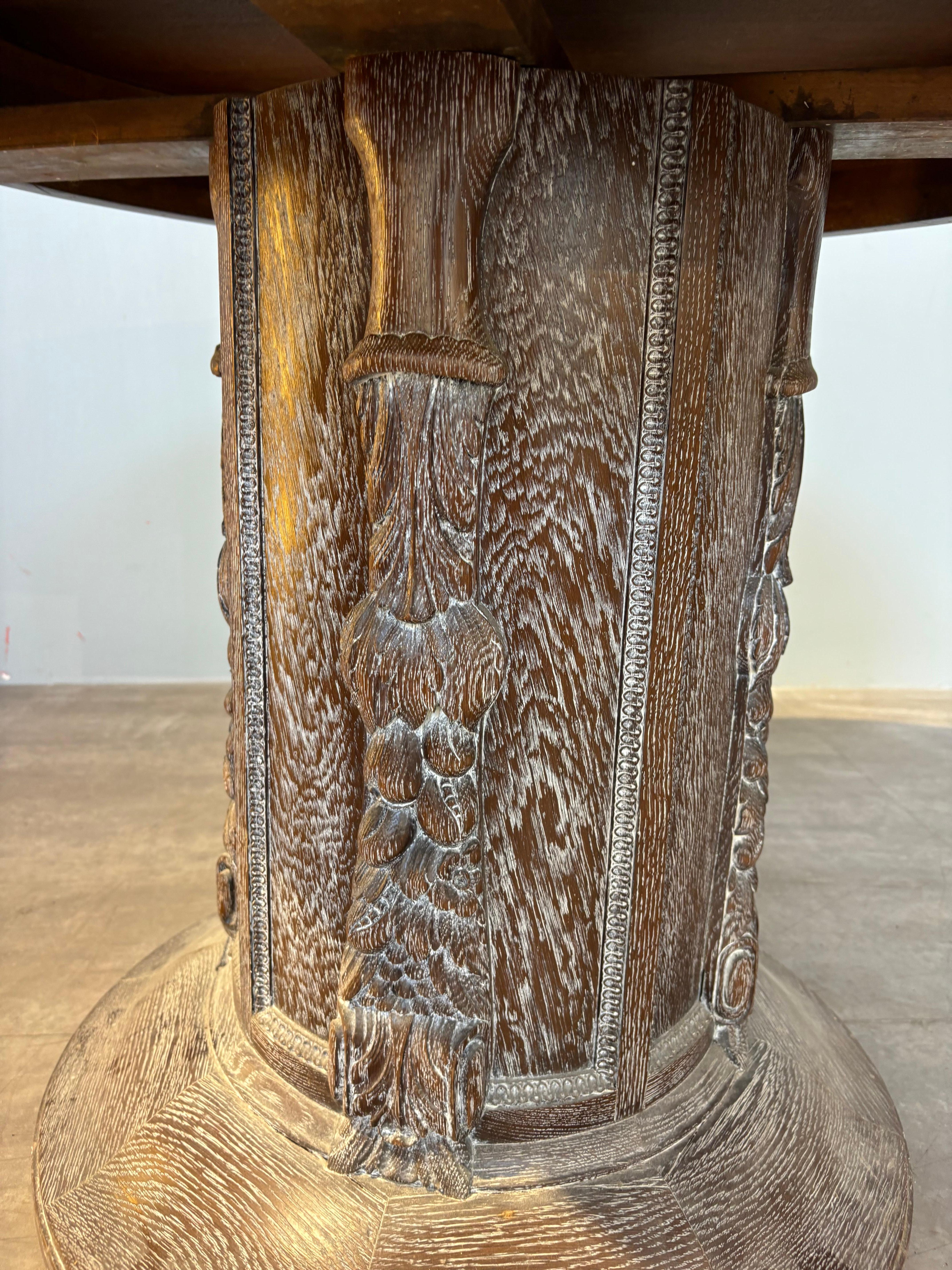 Mid-20th Century Center table in limed oak attributed to Jean Charles Moreux For Sale