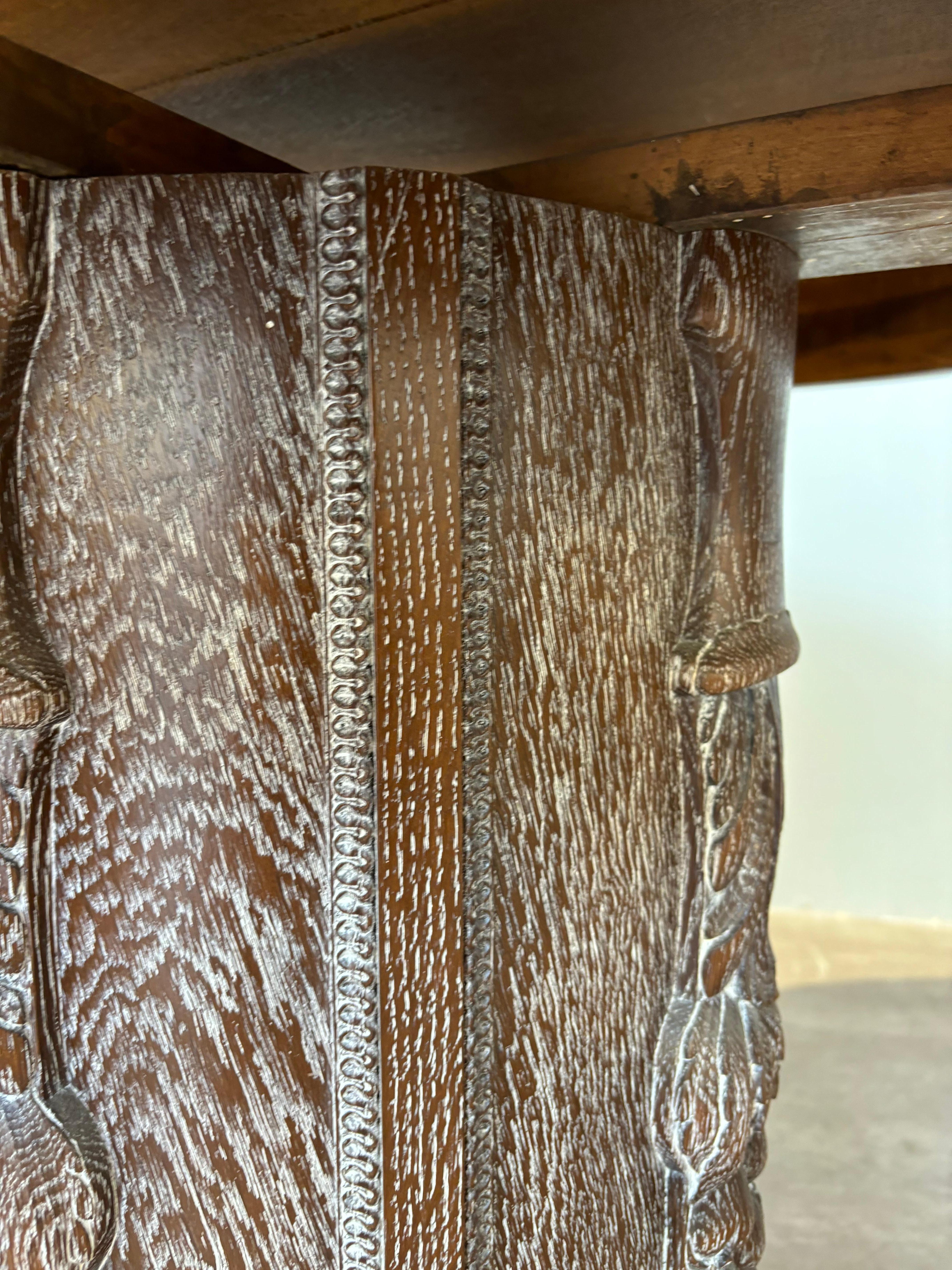 Oak Center table in limed oak attributed to Jean Charles Moreux For Sale