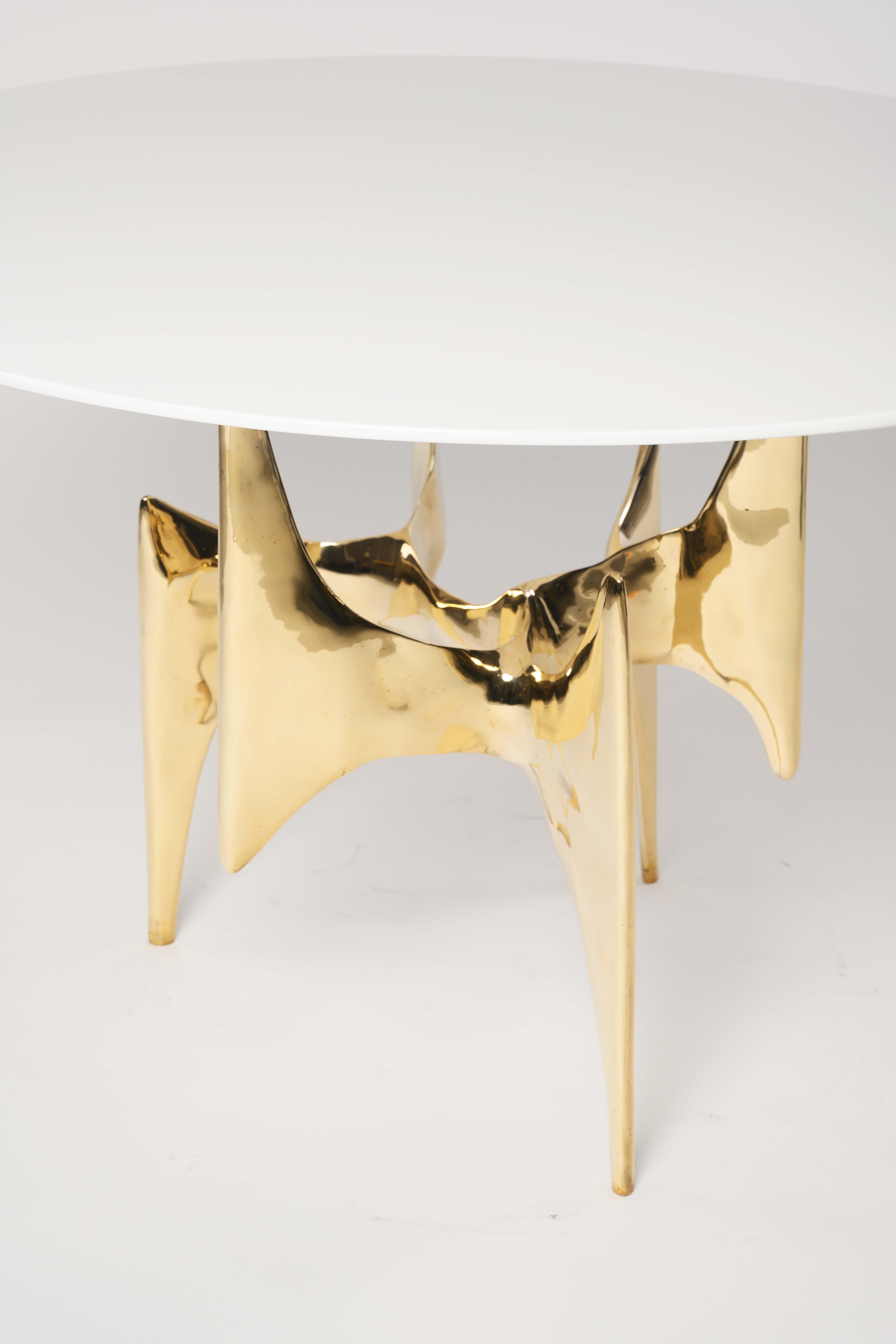 Ella Table in Polished Gold Bronze with White Gloss Top by Elan Atelier In New Condition In New York, NY