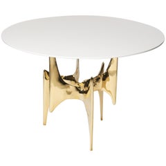 Ella Table in Polished Gold Bronze with White Gloss Top by Elan Atelier
