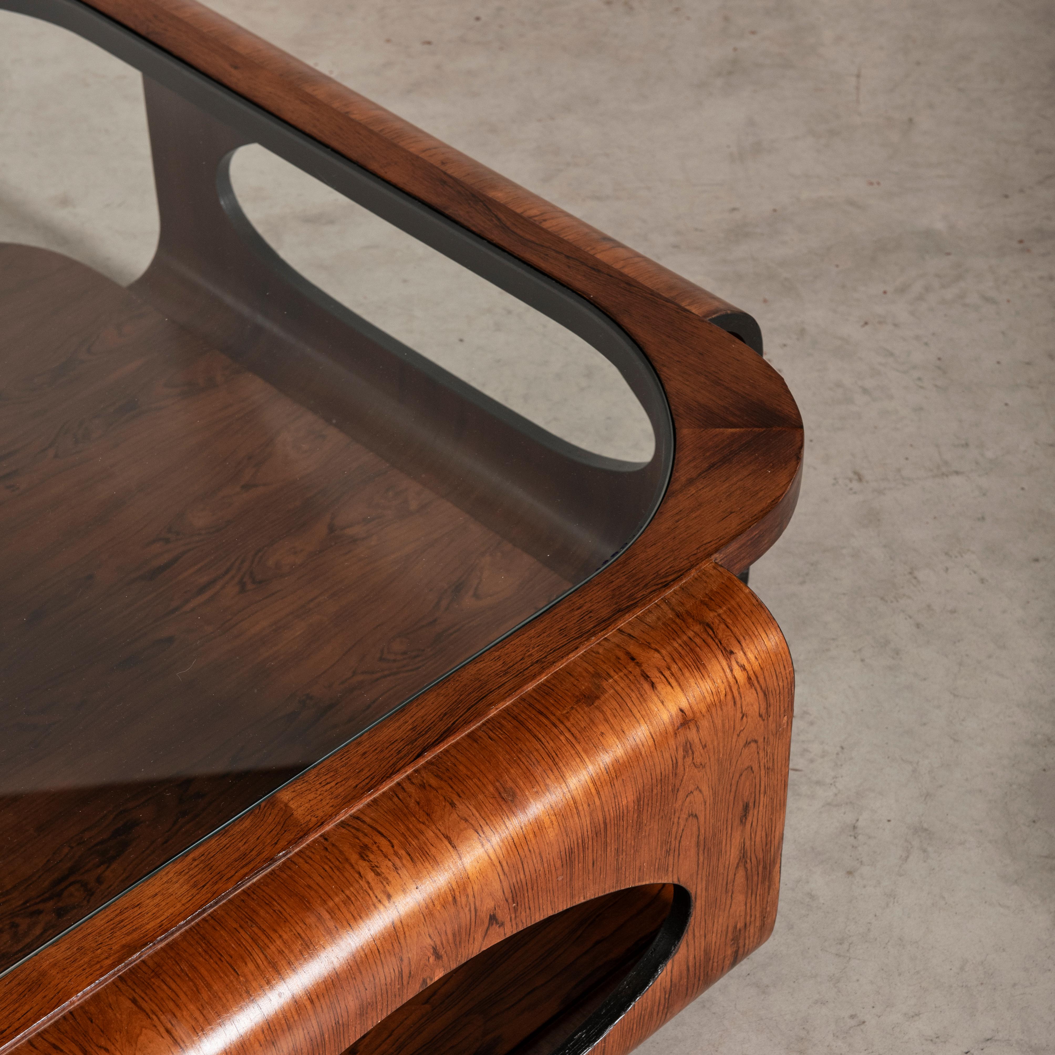 Hardwood Center Table in Wood and Glass, by Móveis Bertomeu, Mid-Century Modern Design For Sale