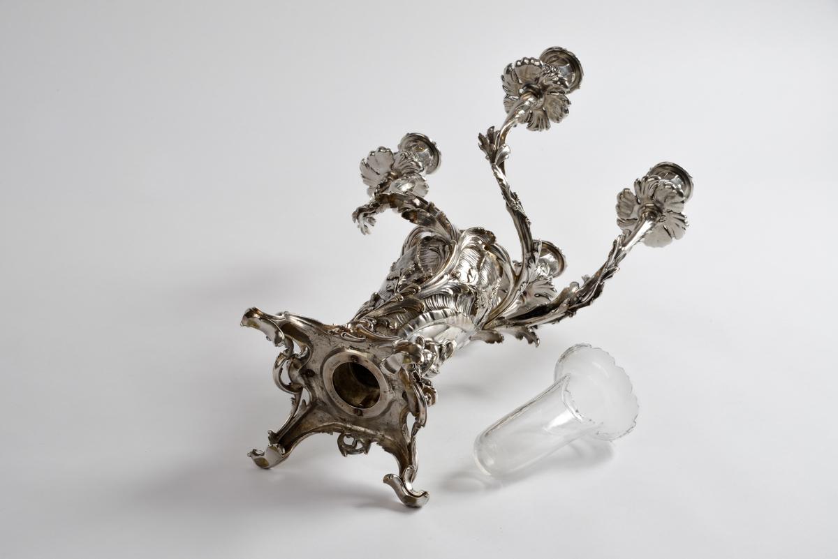 French Center Table mixed Vase Candelabra Old Christofle Silver-plated Bronze, c.1890 For Sale
